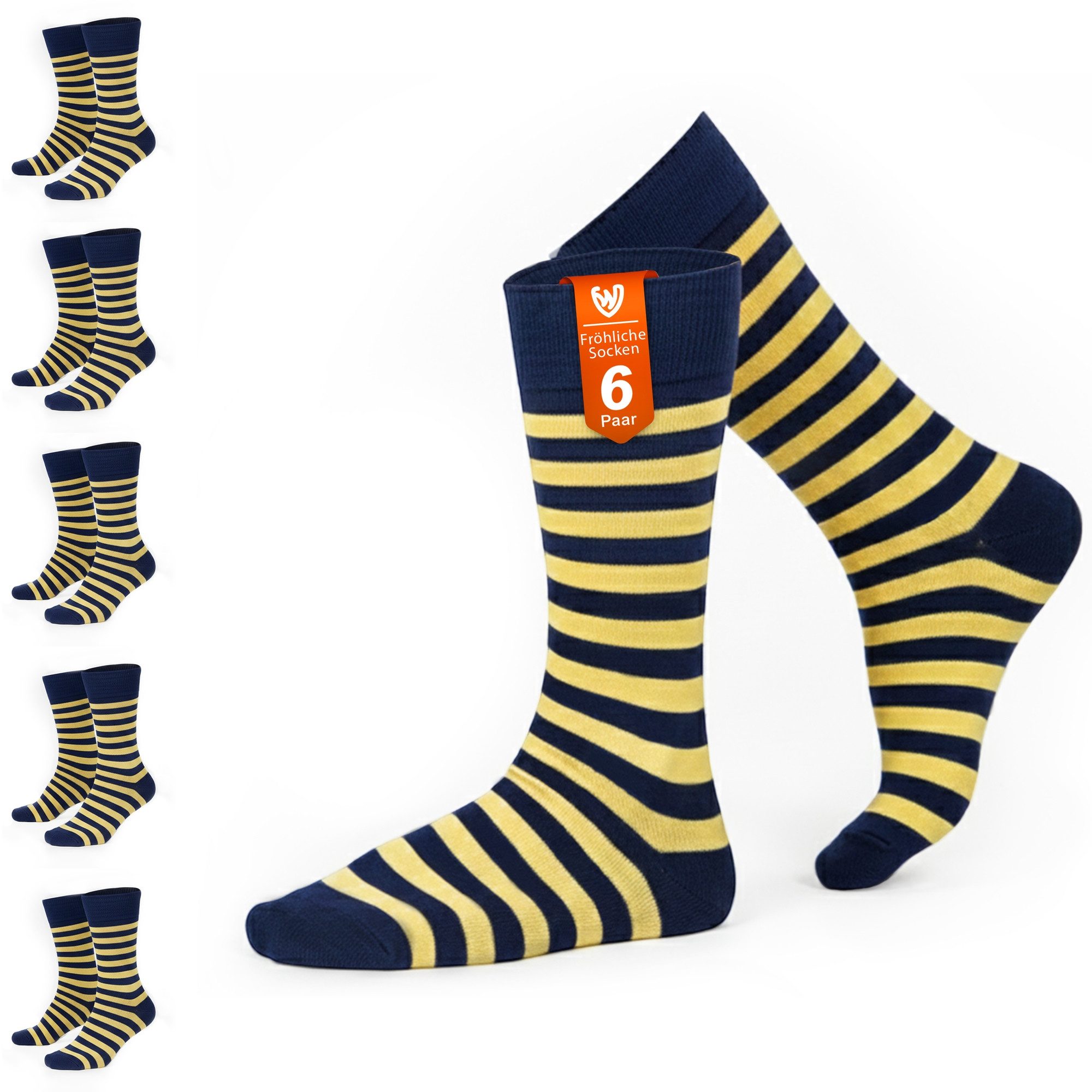 German Wear Socken GW277 Happysocken 6er Pack (3er-Pack) Happy Socks gestreifte Baumwollsocken farbenfroh, bequem