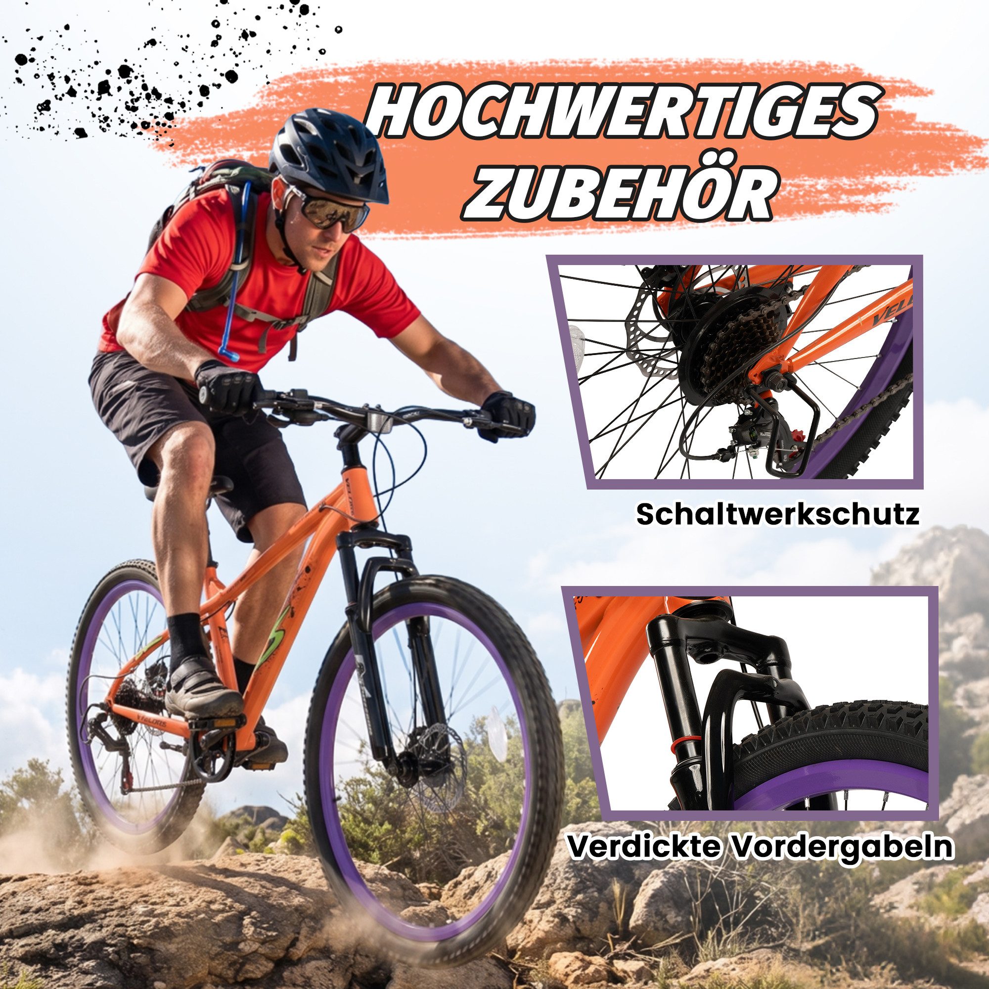 Velors Mountainbike 26 Zoll Fahrrad für Herren Damen, Mädchen und Jungen, 7 Gang Shimano, Kettenschaltung, Dirt Jump Bike Jugendfahrrad MTB Hardtail Fahrrad