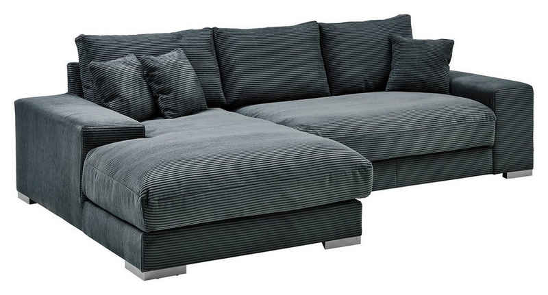 Iwaniccy Sofa SOFT, B 285 cm, Grau, Breitcord, mit 3 Rücken- und 3 Zierkissen