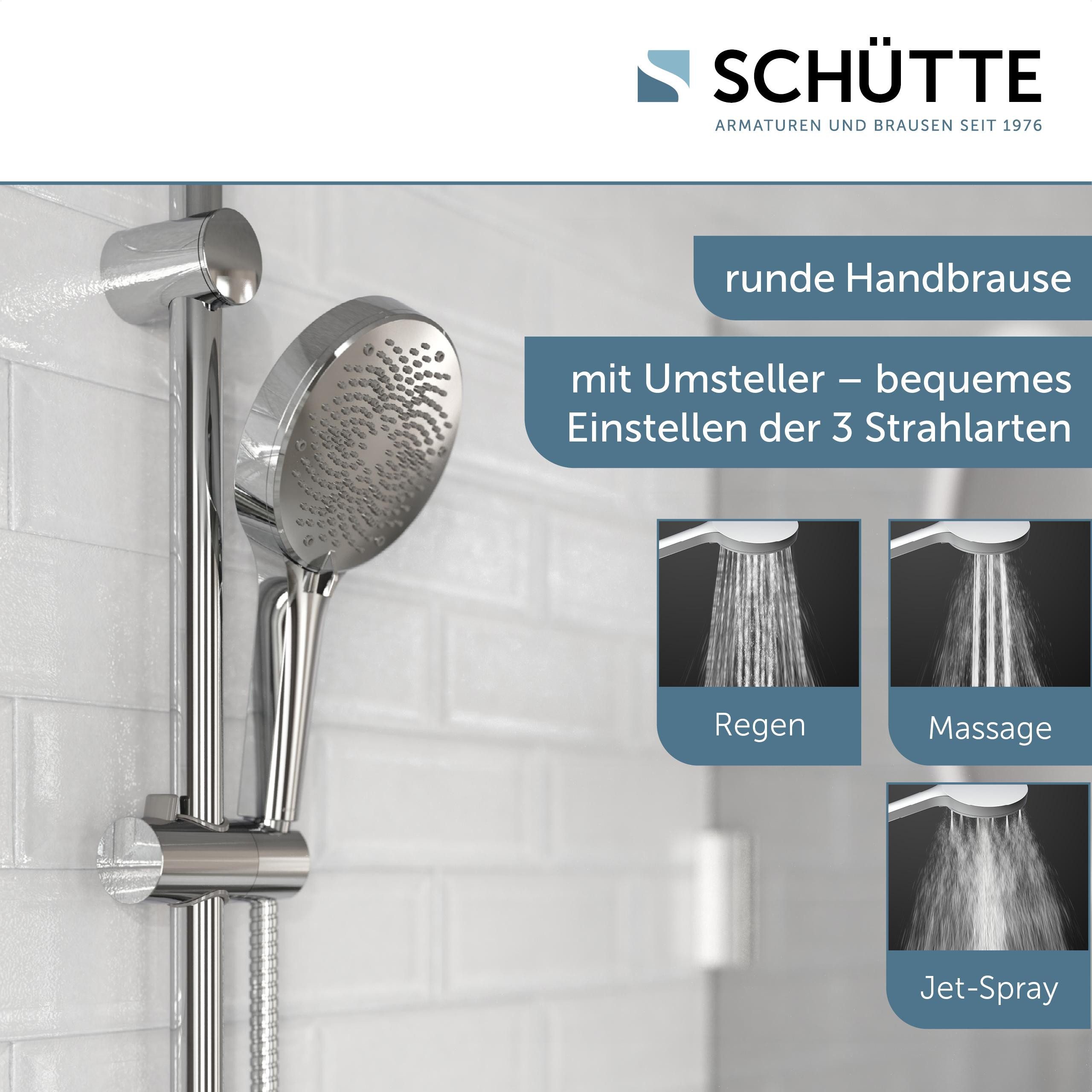 Schütte Stangenbrause-Set CORDOBA chrom, 3 Strahlart(en), 3-fach verstellbar, Antikalk-Noppen, Klebe- oder Schraubmontage