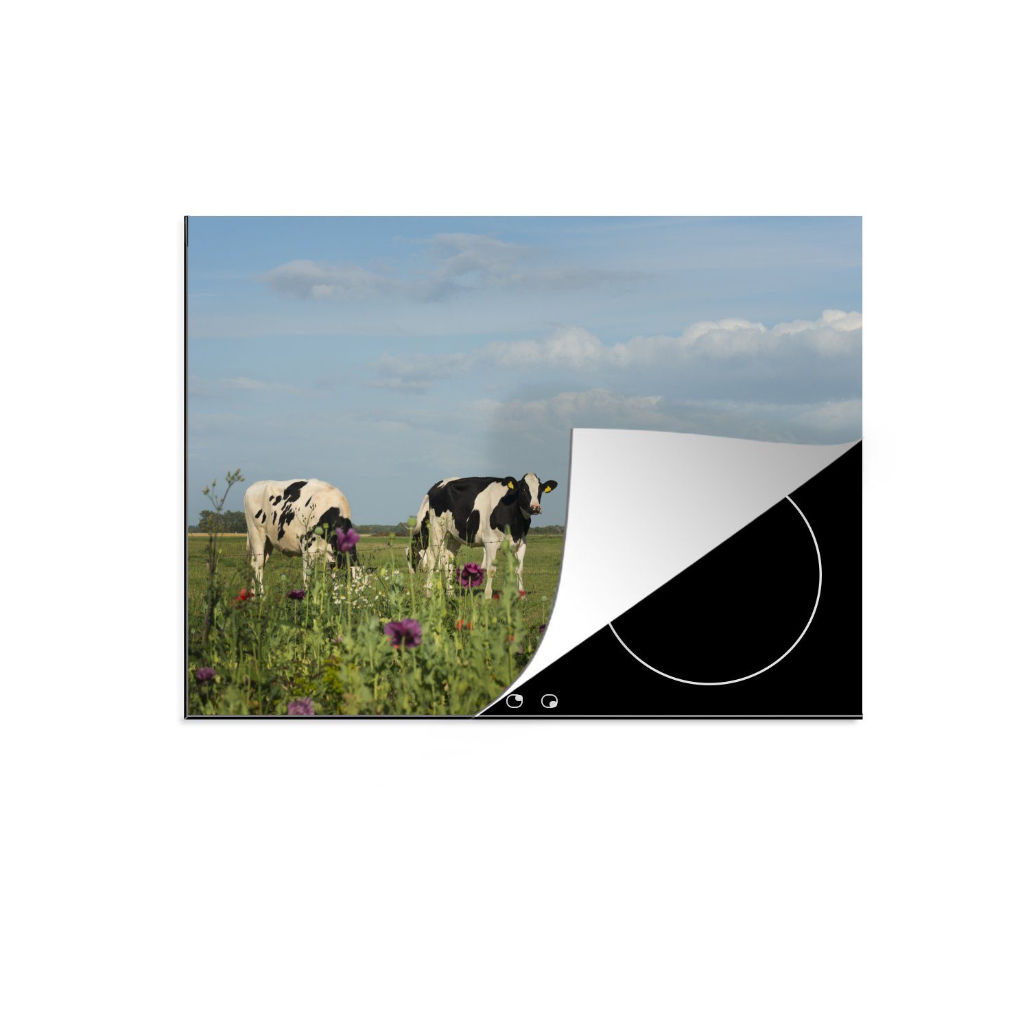 küche, Schutz Ceranfeldabdeckung Induktionskochfeld - - Blumen - Herdblende-/Abdeckplatte Vinyl, 71x52 tlg), MuchoWow cm, die Tiere, (1 Kuh für Gras