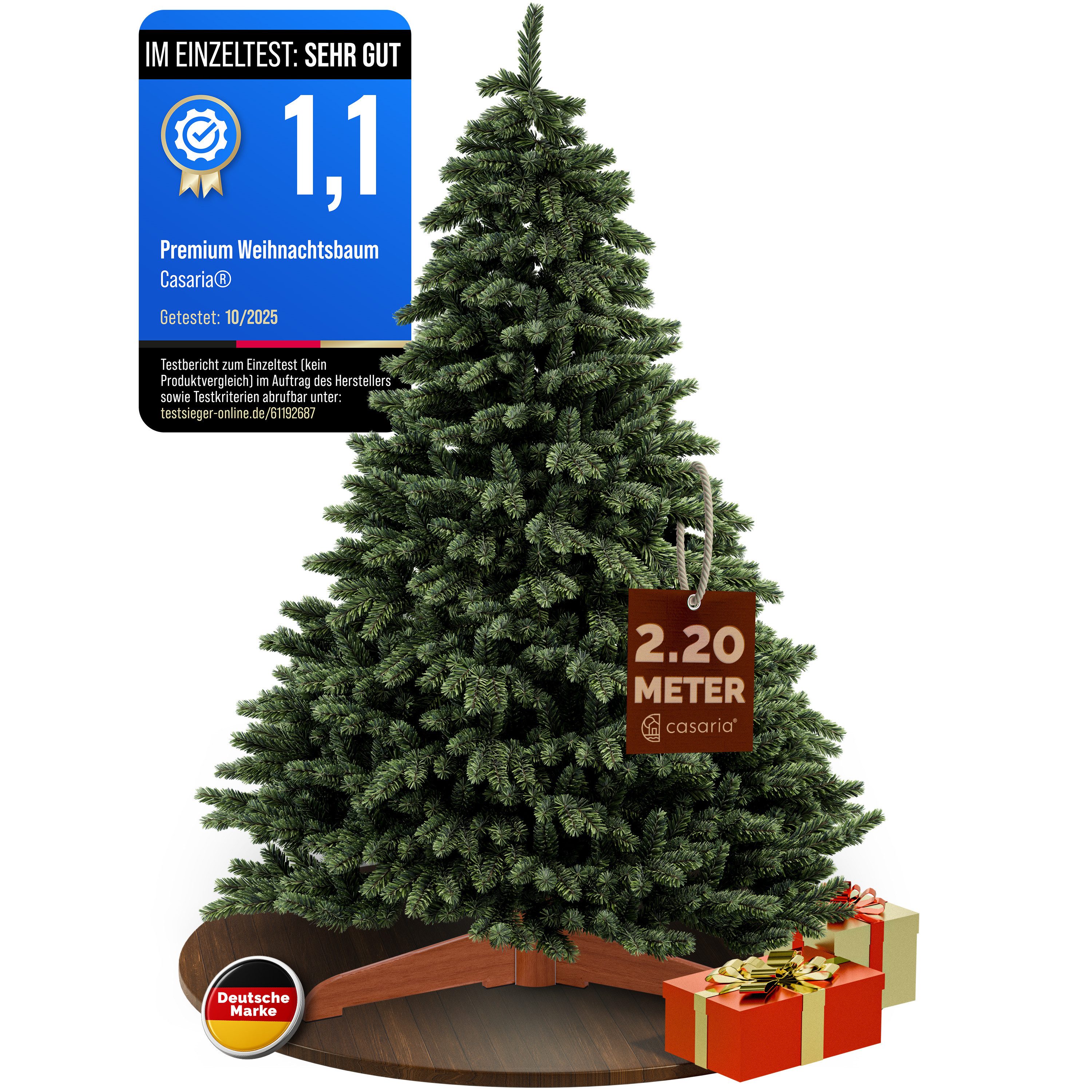 Casaria Künstlicher Weihnachtsbaum, 220cm Christbaumständer Holz naturgetreu PE PVC Mix Grün