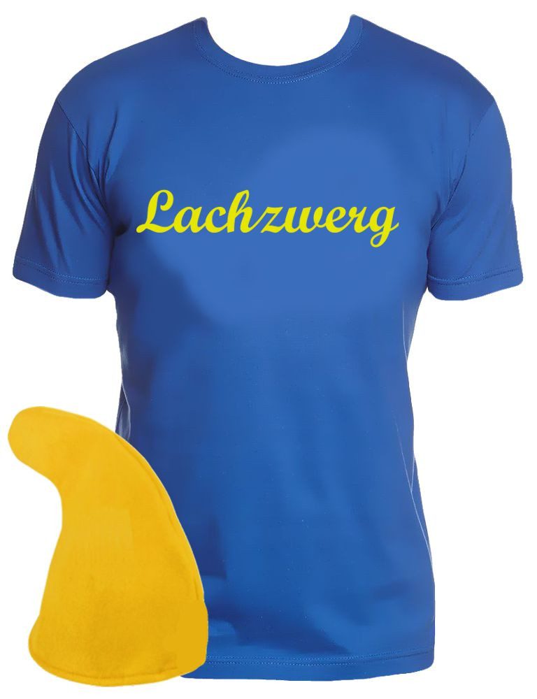 coole-fun-t-shirts Kostüm Lachzwerg Kostüm Mütze Zwerg und T-Shirt Blau - Gelb