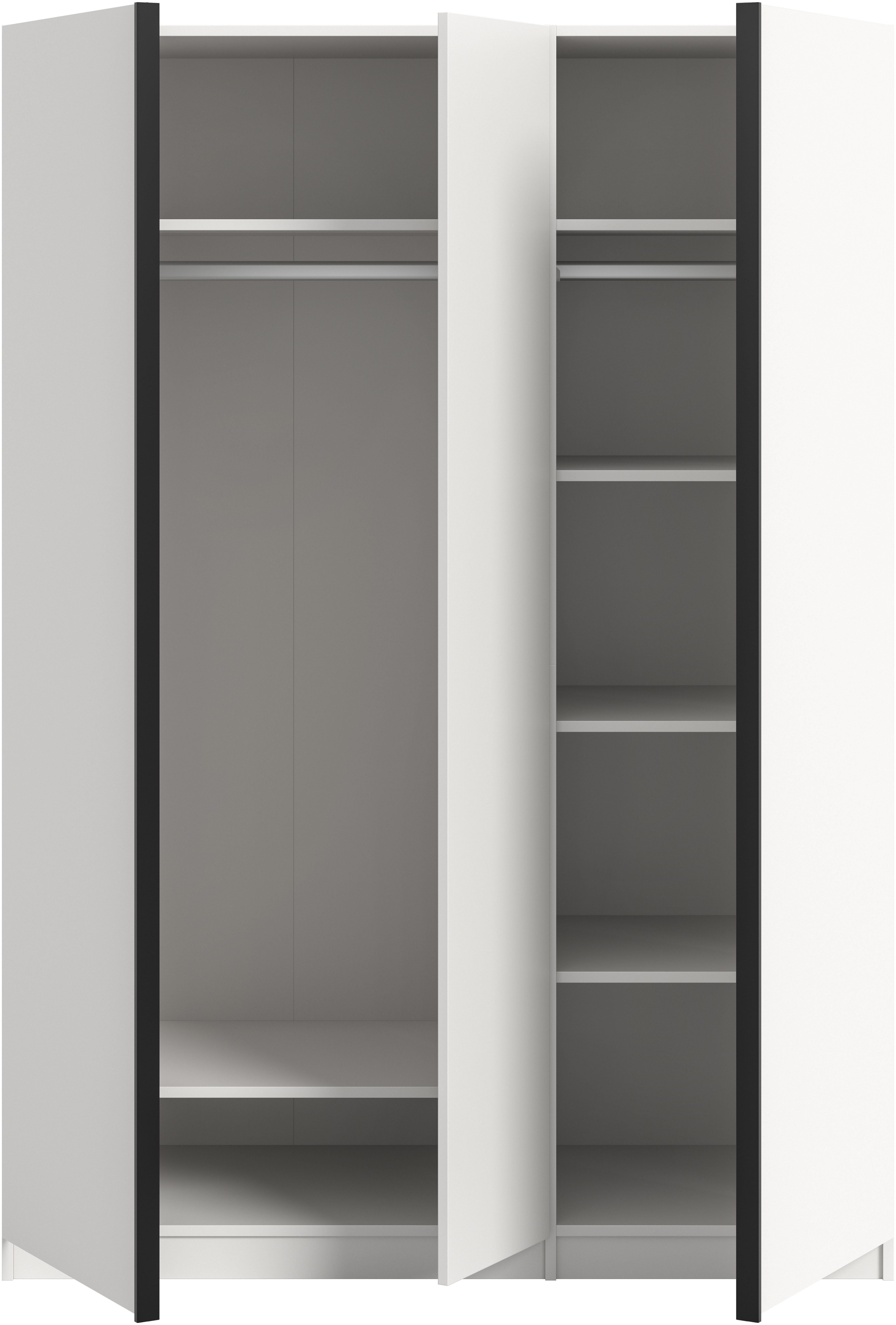 Home affaire Kleiderschrank BENDINGO, Schlafzimmerschrank, Schrank, Garderobenschrank (OTTO BESTSELLER, Garderobe & Schlafzimmer) Breite 130cm, weiß, 3-türig, inkl. 2 Kleiderstangen und 6 Ablageböden
