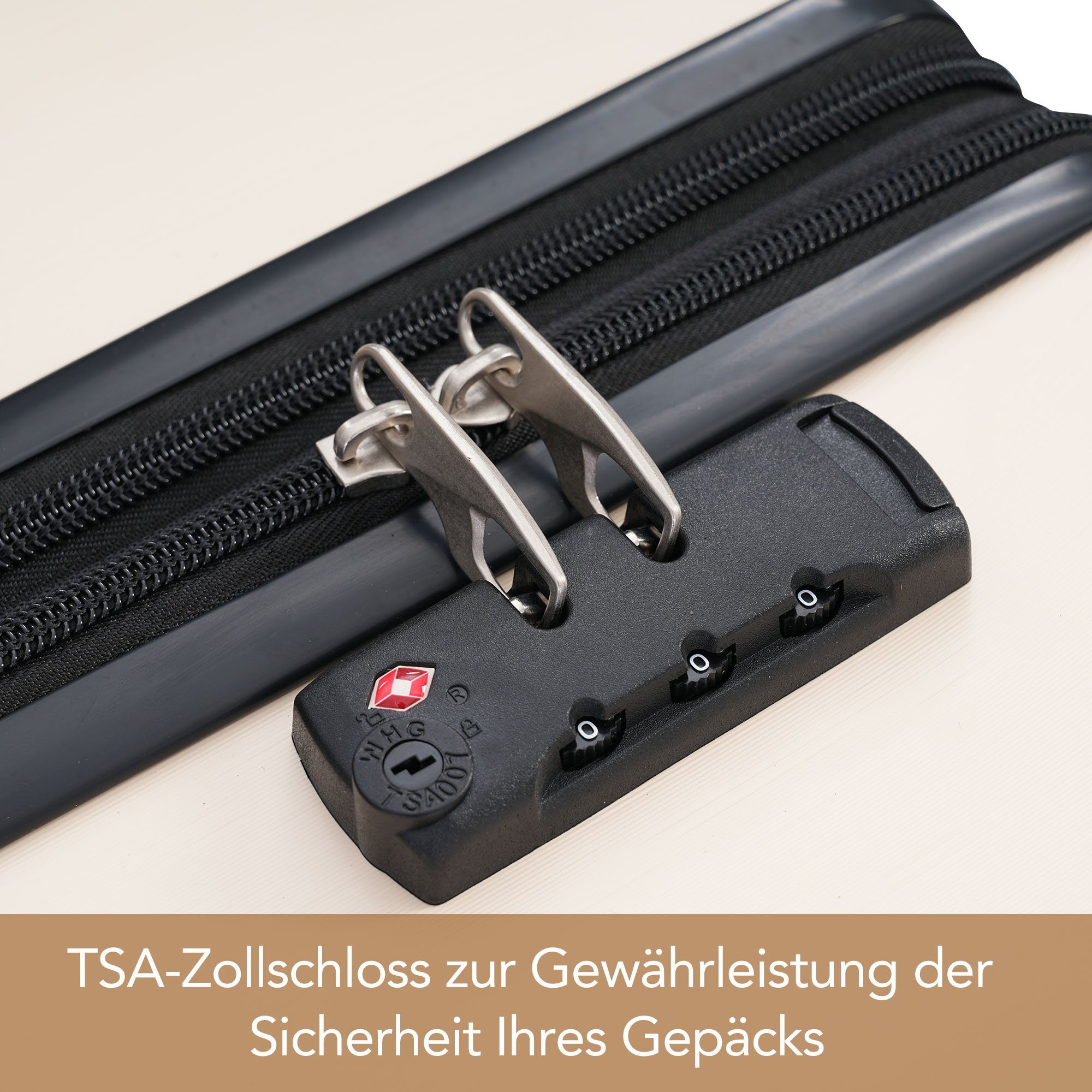 Ulife Trolleyset Zollschloss, Reisekoffer ABS TSA Rollen, 4 (3 tlg) Hartschalen-Koffer Cream