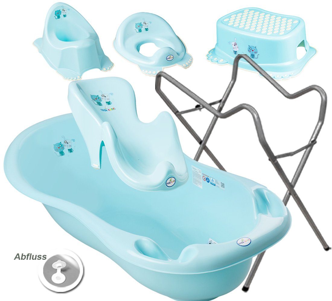 +Topf + Hocker Ständer Babybadewanne **Wanne Wanne Premium.set), TEILE + Europe Aufsatz CAT (Made + Set cm, Grau - Babybadeset + ** + Blau DOG 5 84 Ständer & Badesitz Tega-Baby in Wc