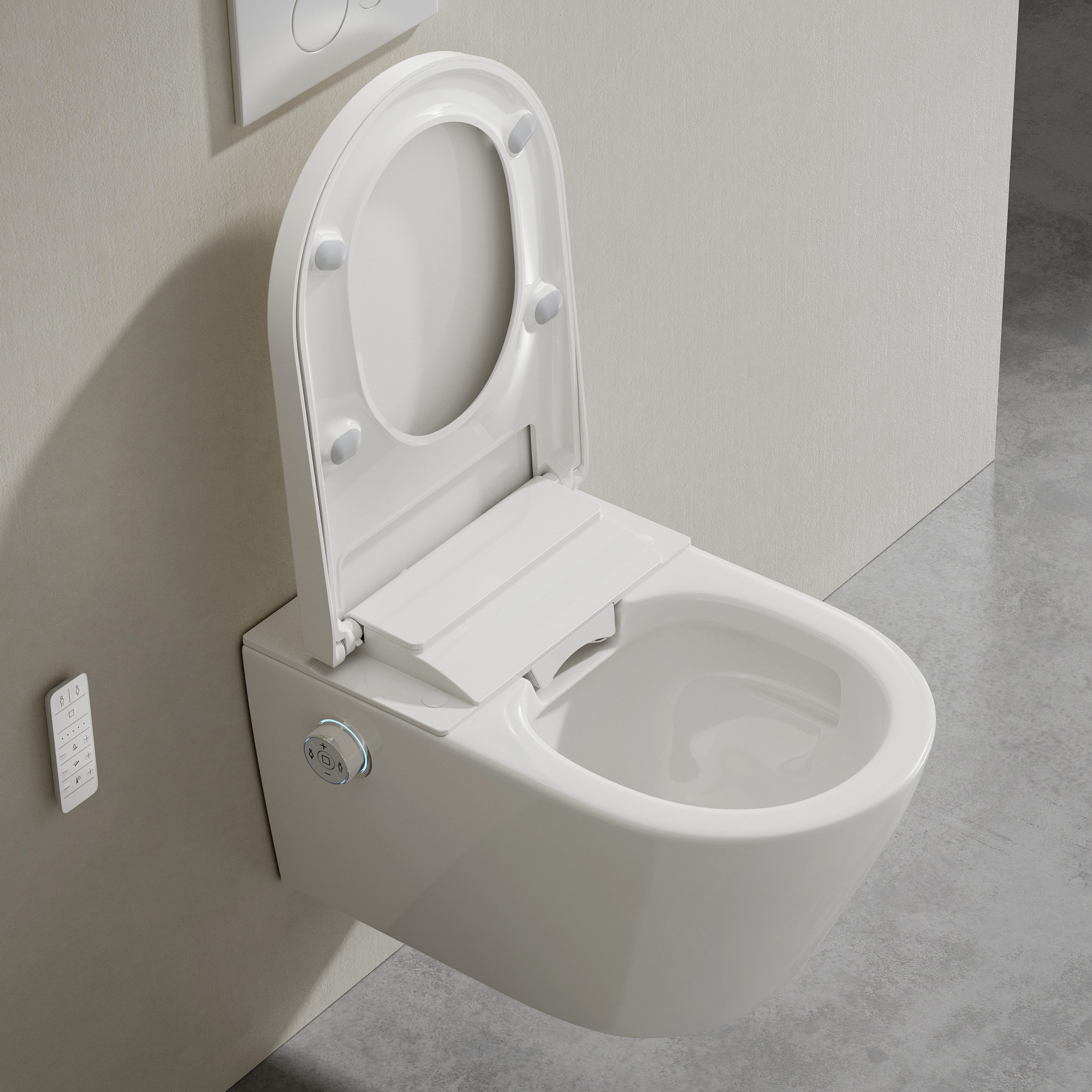 HOROW Dusch-WC Intelligente Hänge WC mit Bidet Funktion Smart WC spülrandlos WC, Wand WC, Abgang waagerecht, mit Warmwasser,Wassertemperatur einstellbar, Wasserdruck regulierbar, Warme Lufttrocknung, Damenpflege