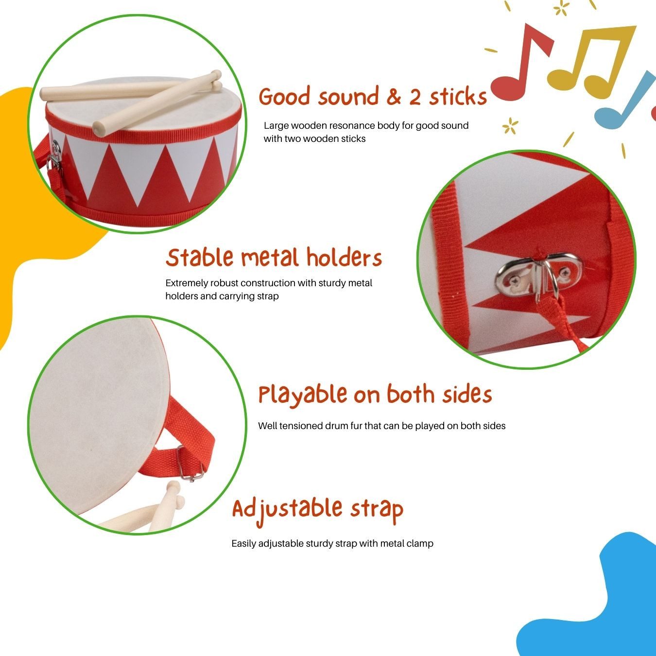 GICO Spielzeug-Musikinstrument Trommel für Kinder rot/weiss – Holz, 20 cm, günstig online kaufen