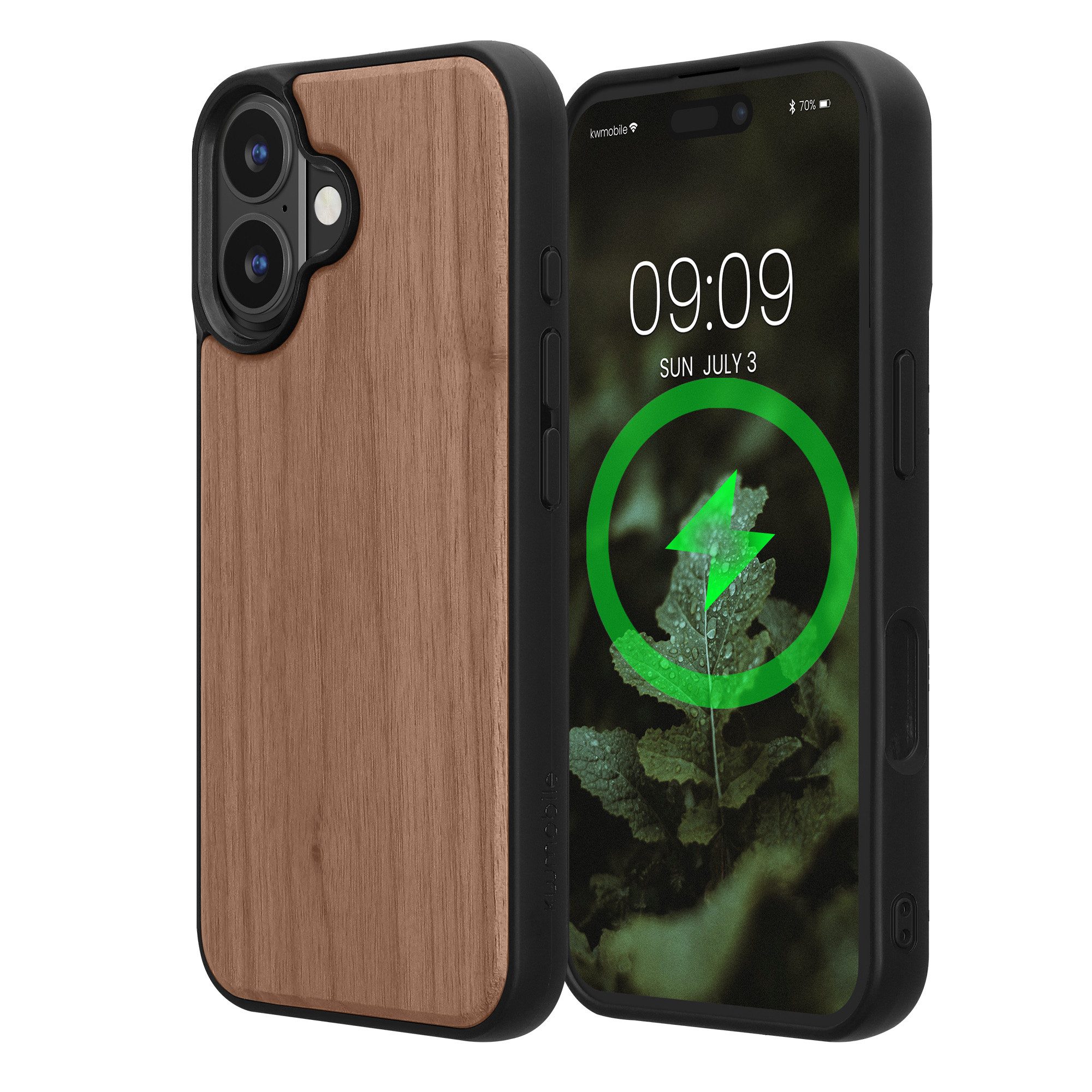 kwmobile Smartphone-Hülle Echtholz Schutzhülle für Apple iPhone 16 Hülle, Cover aus Holz und TPU - Kompatibel mit MagSafe - Holz