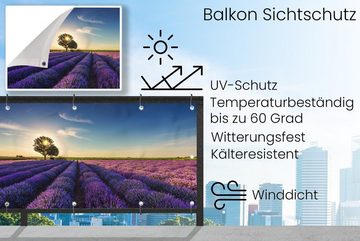 MuchoWow Balkonsichtschutz Lavendel - Sonne - Baum - Blumen - Lila (1-St) Balkonbanner, Sichtschutz für den Balkon, Robustes und wetterfest