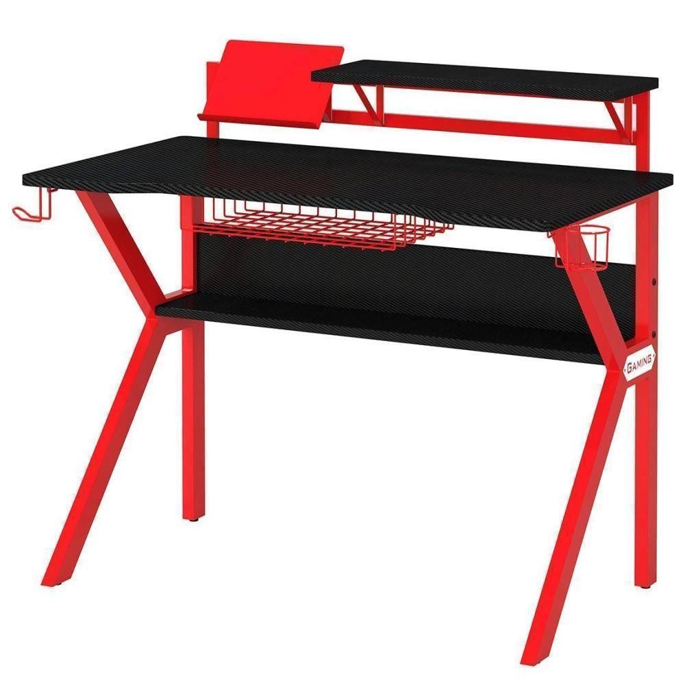 SixBros. Schreibtisch Computerschreibtisch Schwarz/Rot - GT-006/8394 günstig online kaufen