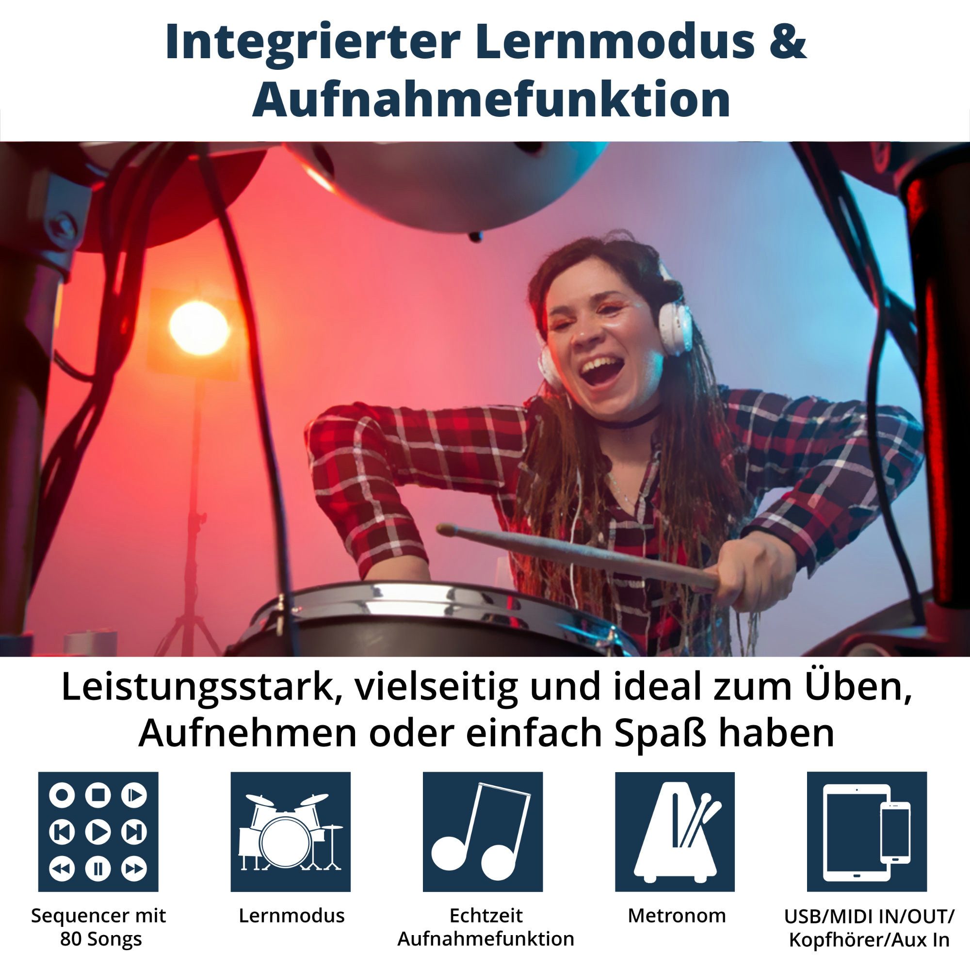 XDrum E-Drum DD-530 E-Drum mit Mesh Heads, 10-St., USB MIDI, 45 Drumkits, 400 Sounds und Lernmodus