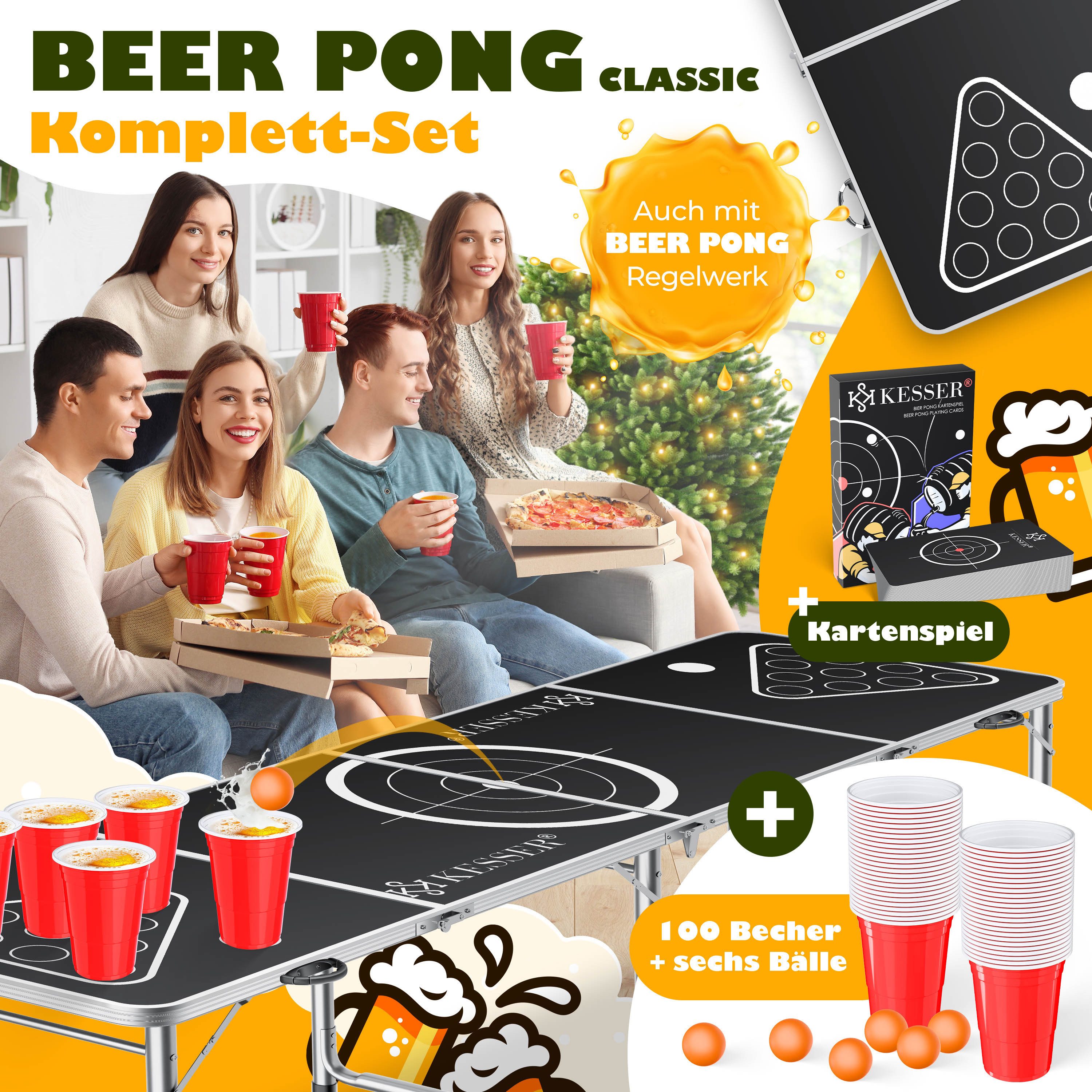 KESSER Spieltisch Bier Pong Tisch, Spiel-Set mit Kartenspiel, 100 Becher & günstig online kaufen