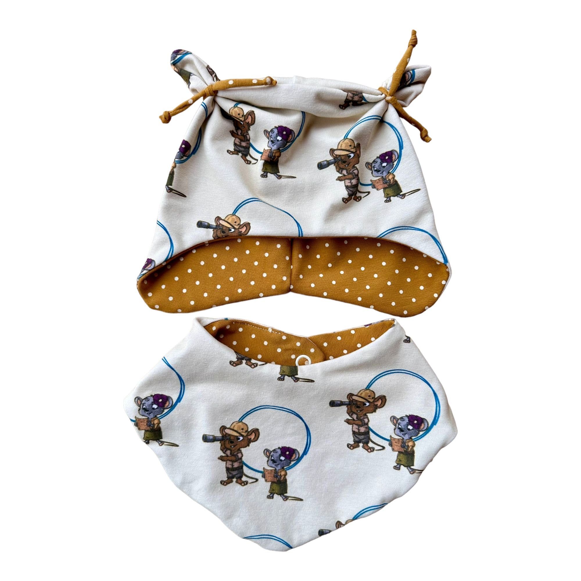 Mütze & Schal Mütze und Tuch Bademeusel Mäuse beige