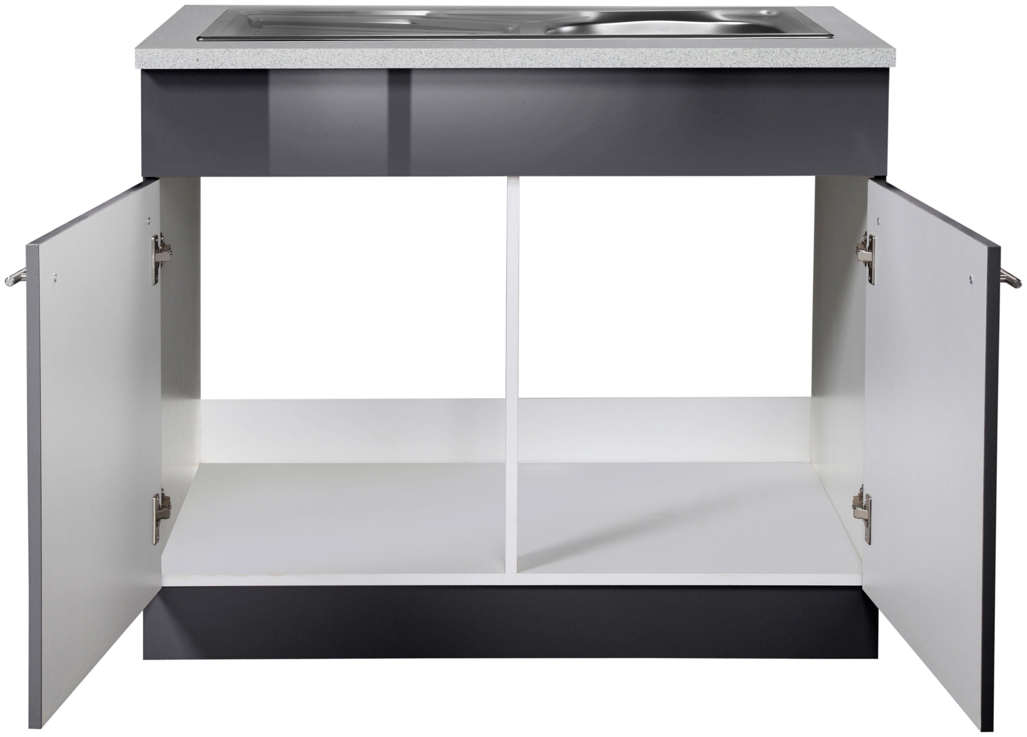 wiho Küchen Spülenschrank Chicago 100 cm breit, inkl. Einbauspüle aus Edelstahl