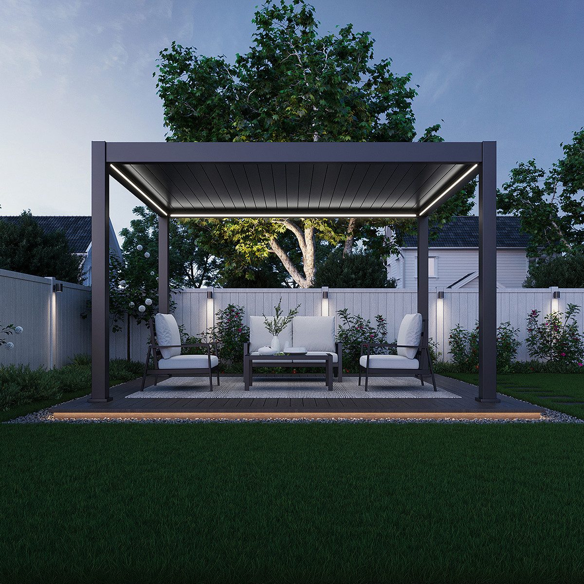 Weide Pergola Deluxe Plus Elektrisch Pavillon Terrassenüberdachung Aluminium LED 3x4, BxTxH: 300x400x255 cm