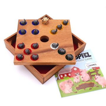 ROMBOL Denkspiele Spiel, Brettspiel Ferkelspiel - Würfelspiel mit den süßen Tierfiguren für die Familie, Holzspiel