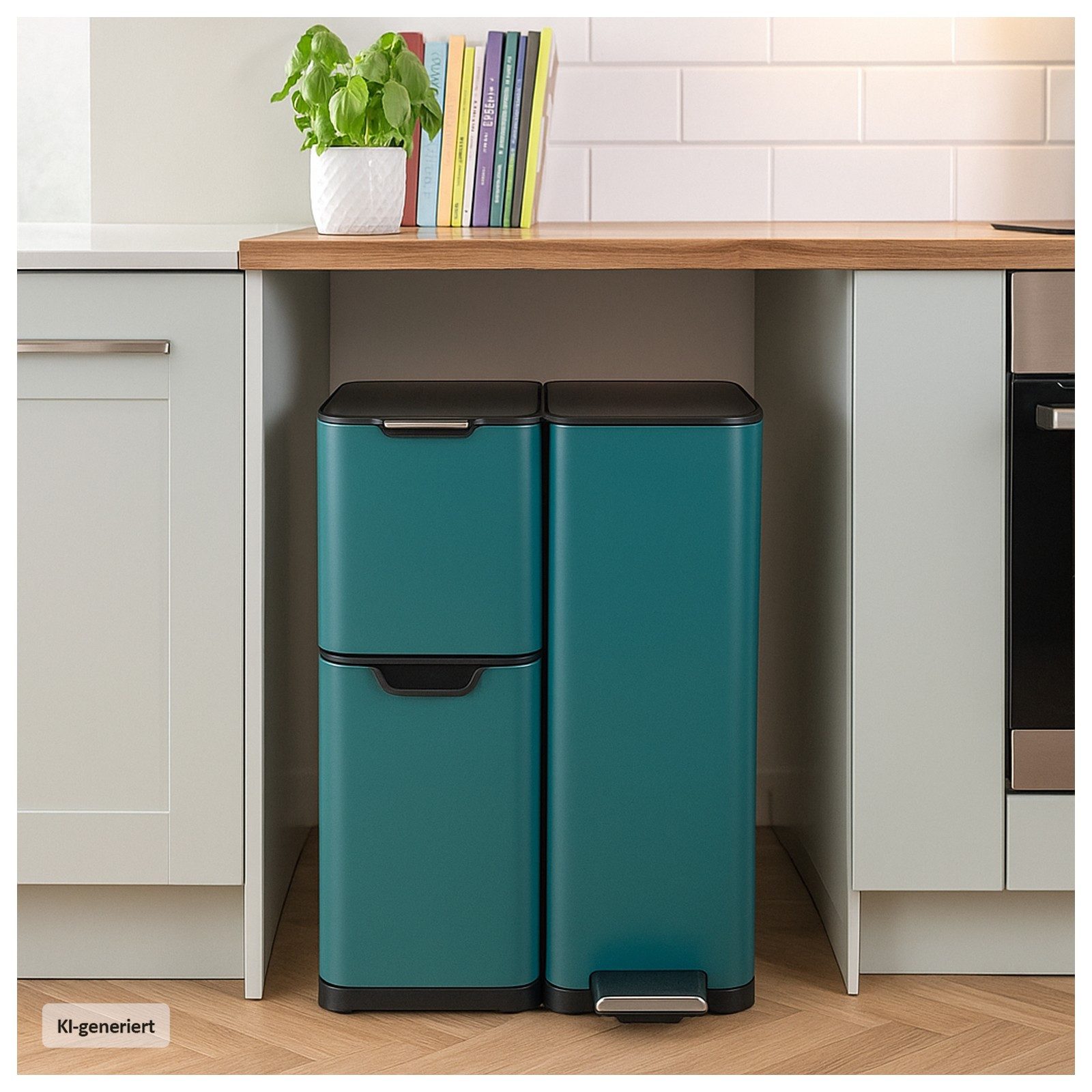 HTI-Living Mülltrennsystem Mülltrennsystem Jannik 60 Liter Türkis, Mülleimer Edelstahl mit 3 Behältern