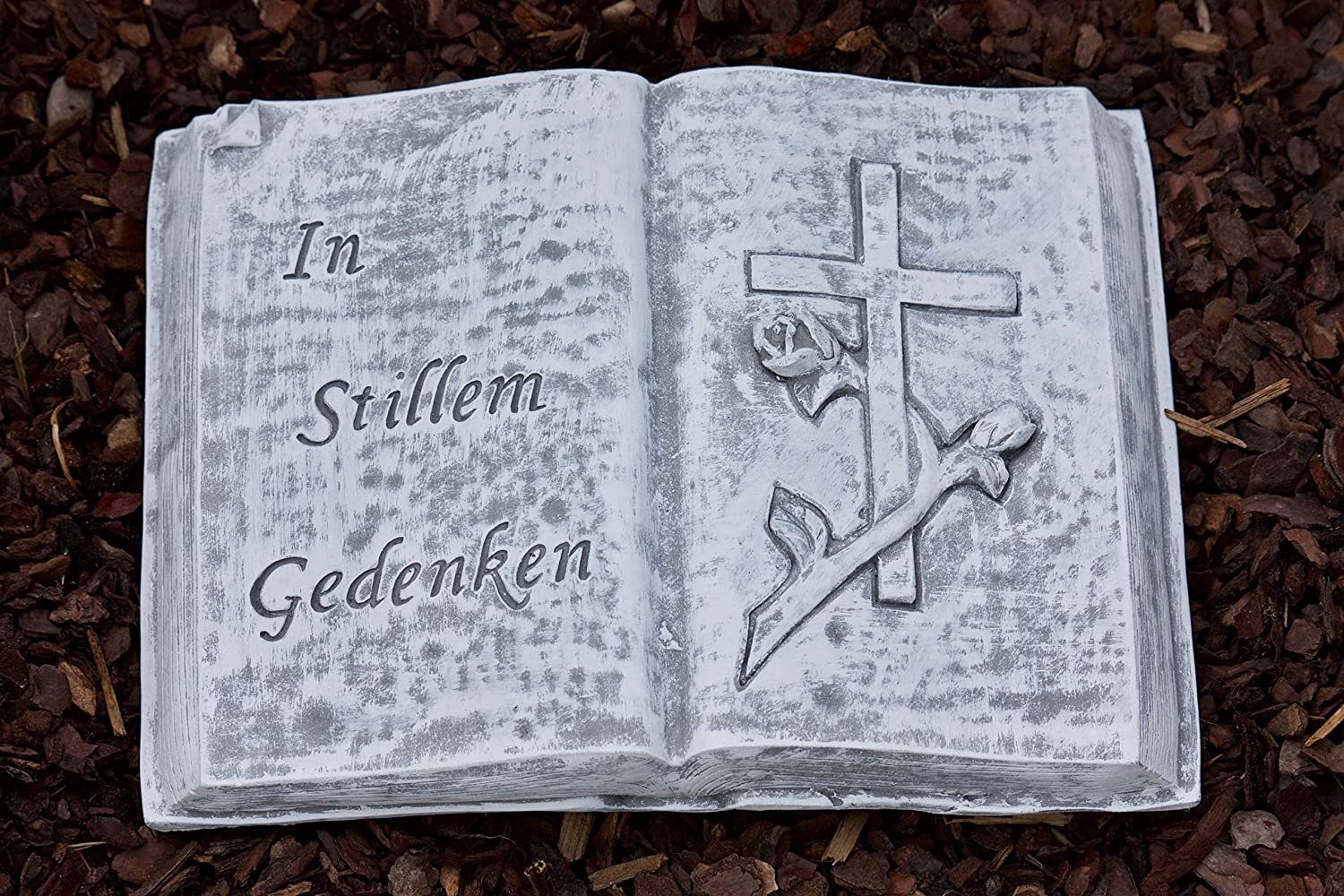 Stone and Style Gartenfigur Frostfester Grabschmuck Buch In stillem Gedenken
