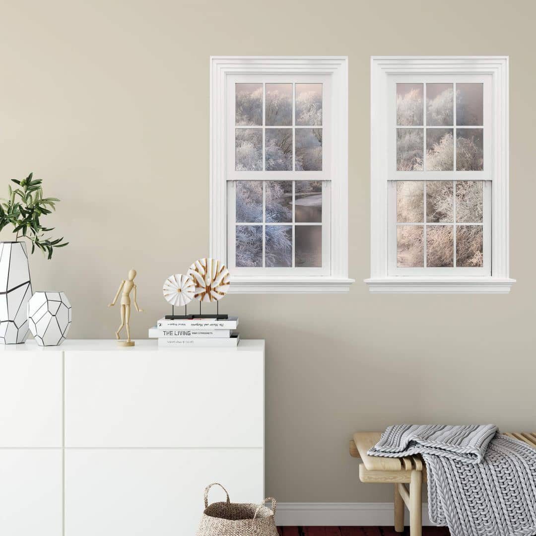 K&L Wall Art Wandtattoo 3D Wandtattoo Aufkleber Landhaus Doppelfenster Bela Winterlandschaft, Fenster Wandbild selbstklebend