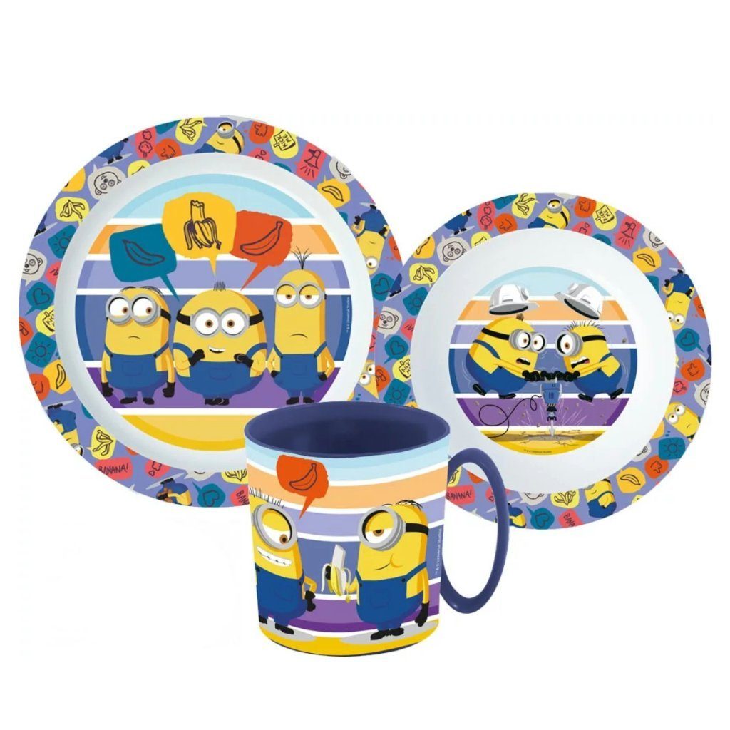 Minions Kindergeschirr-Set Die Minions Kinder Geschirr-Set 3 teilig Becher Teller Schüssel (3-tlg), 1 Personen, Kuststoff