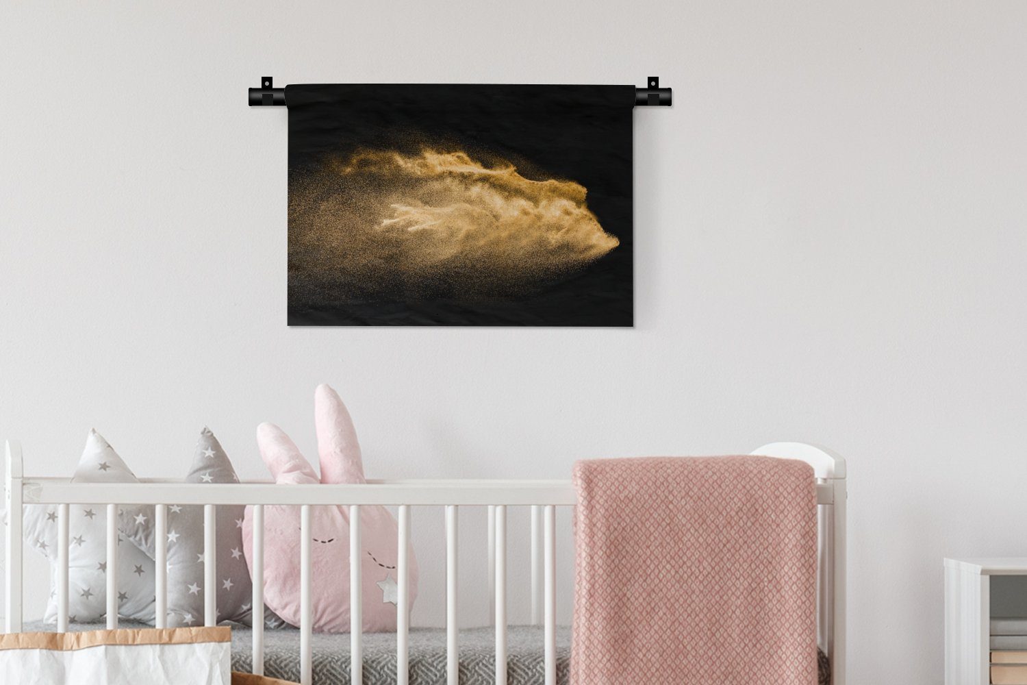 MuchoWow Wanddekoobjekt Sand - Gold für Luxus Kleid, - - Schlafzimmer, - Kinderzimmer Wanddeko Schwarz Kunst, Wandbehang, Wohnzimmer