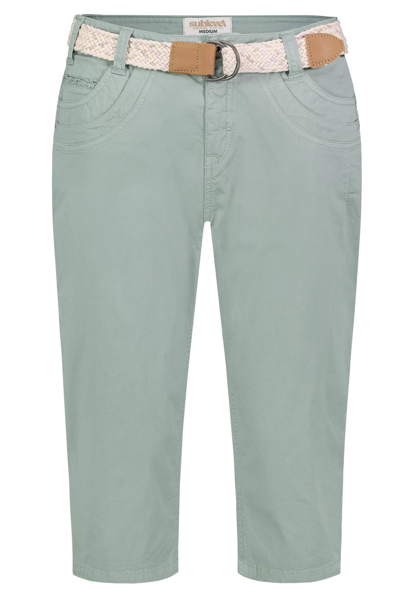SUBLEVEL Caprihose Damen Stretch-Capri mit Gürtel Stretch-Twill-Shorts, knielang, Paper Touch