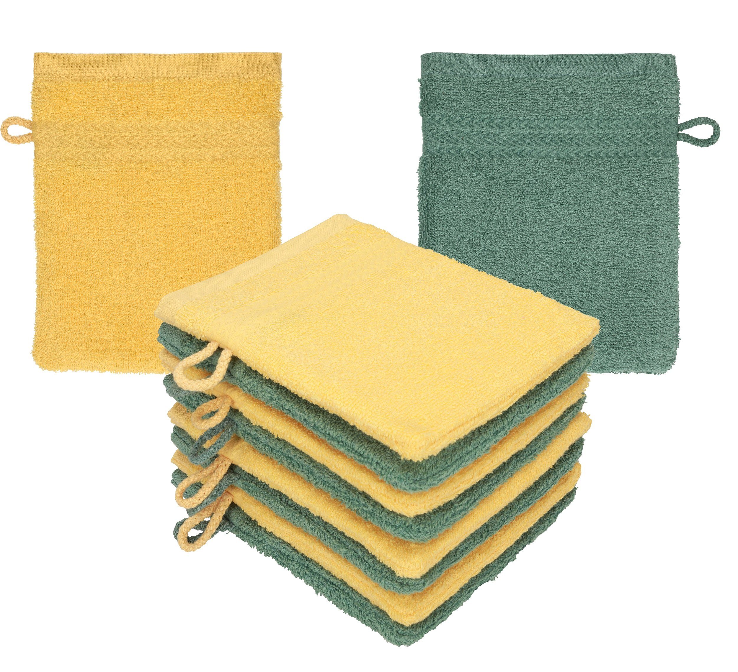 Betz Waschhandschuh 10 Stück Замшевые перчатки Premium 16x21 cm Farbe honiggelb/tannengrün, (10-St)
