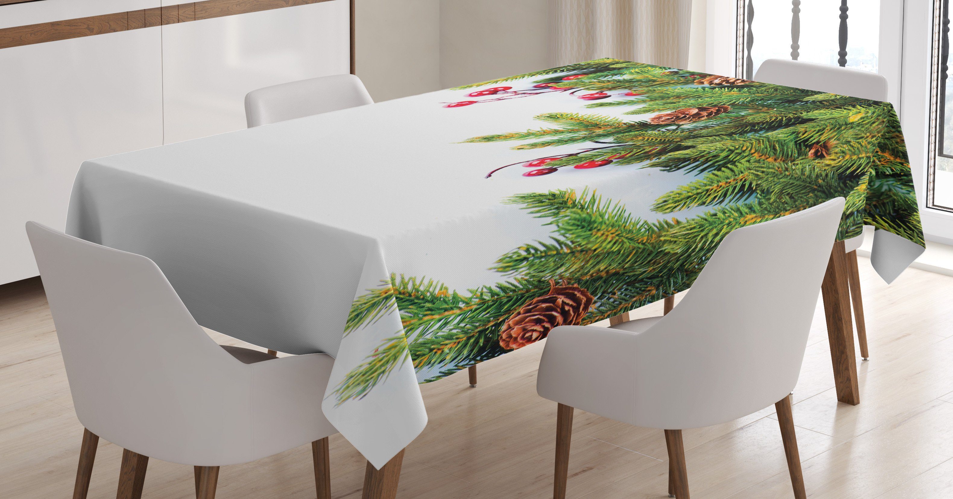 Abakuhaus Tischdecke Farbfest Waschbar Für den Außen Bereich geeignet Klare Farben, Weihnachten Baum-Zweig Kegel
