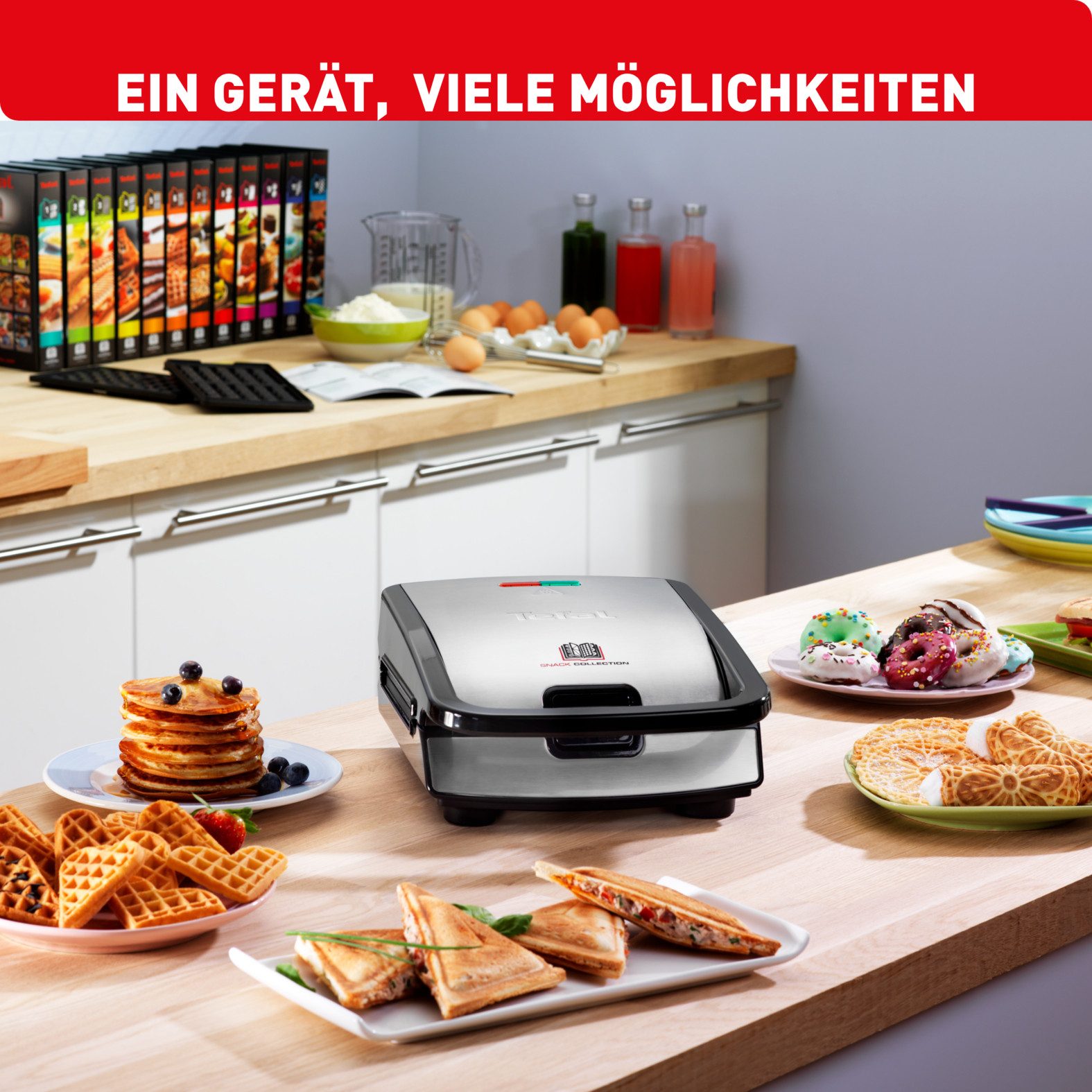Tefal Waffeleisen SW854D Snack Collection, 700 W, inkl. 4 antihaft Plattensets, vielfältige Funktionen, erweiterbar