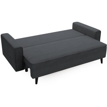 Beautysofa Polstergarnitur Monte, (Polsterset aus Cord-Bezug, Schlafsofa mit Bettkasten, Sessel und Hocker), mit Wellenunterfederung, schwarze Holzbeine