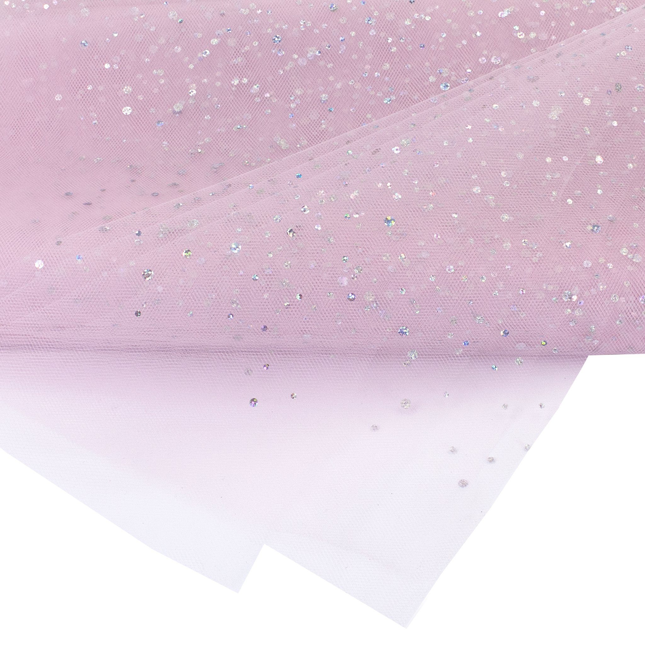 Creativery Stoff, Tüll Stoff mit Glitzer Punkten 150cm x 3m Rosa