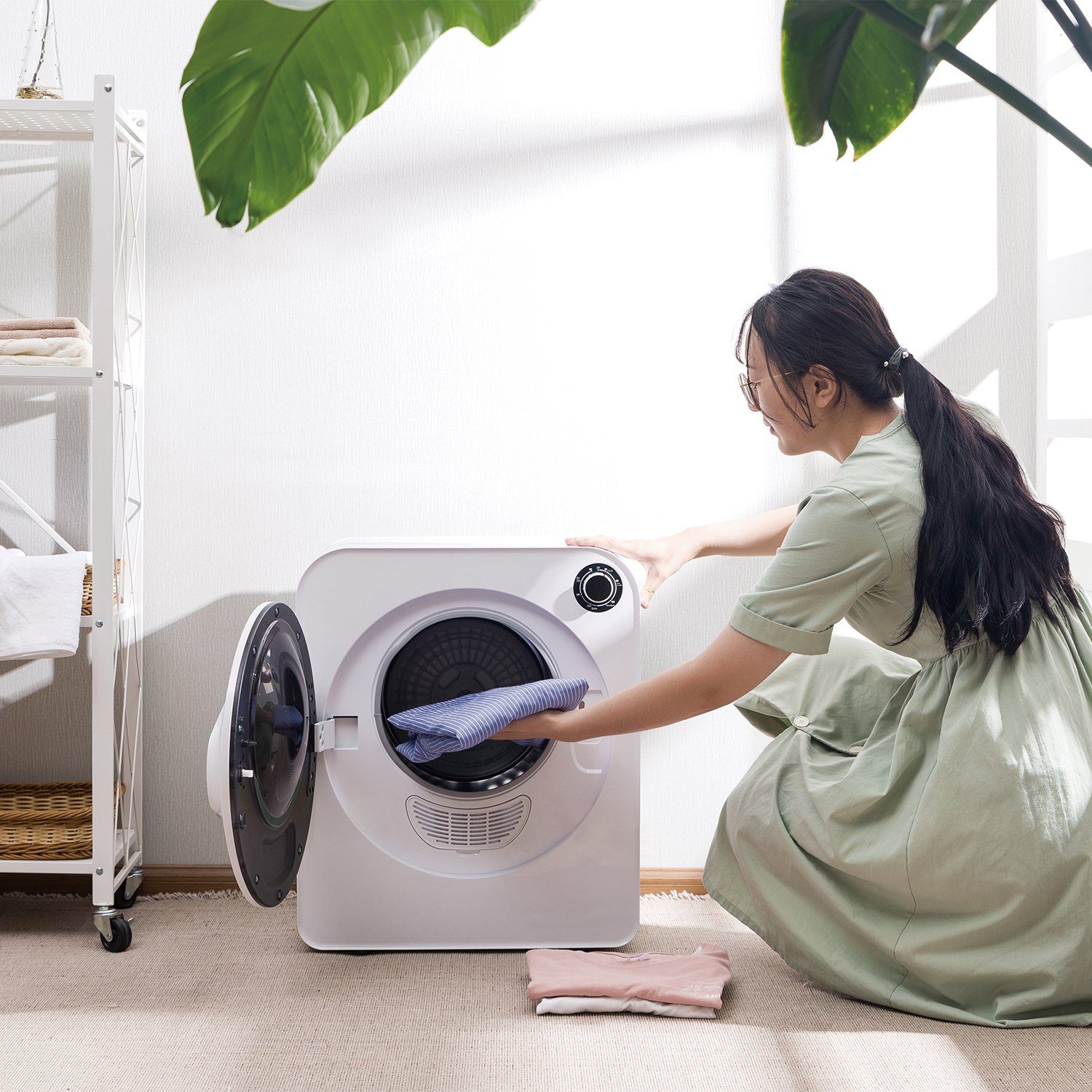 GreenBlue Elektrischer Wäschetrockner GB405 Ablufttrockner für kleine Wohnungen, Fünf Trocknungsprogramme Wäschetrockner 830W 3kg – Bild 3 von 5