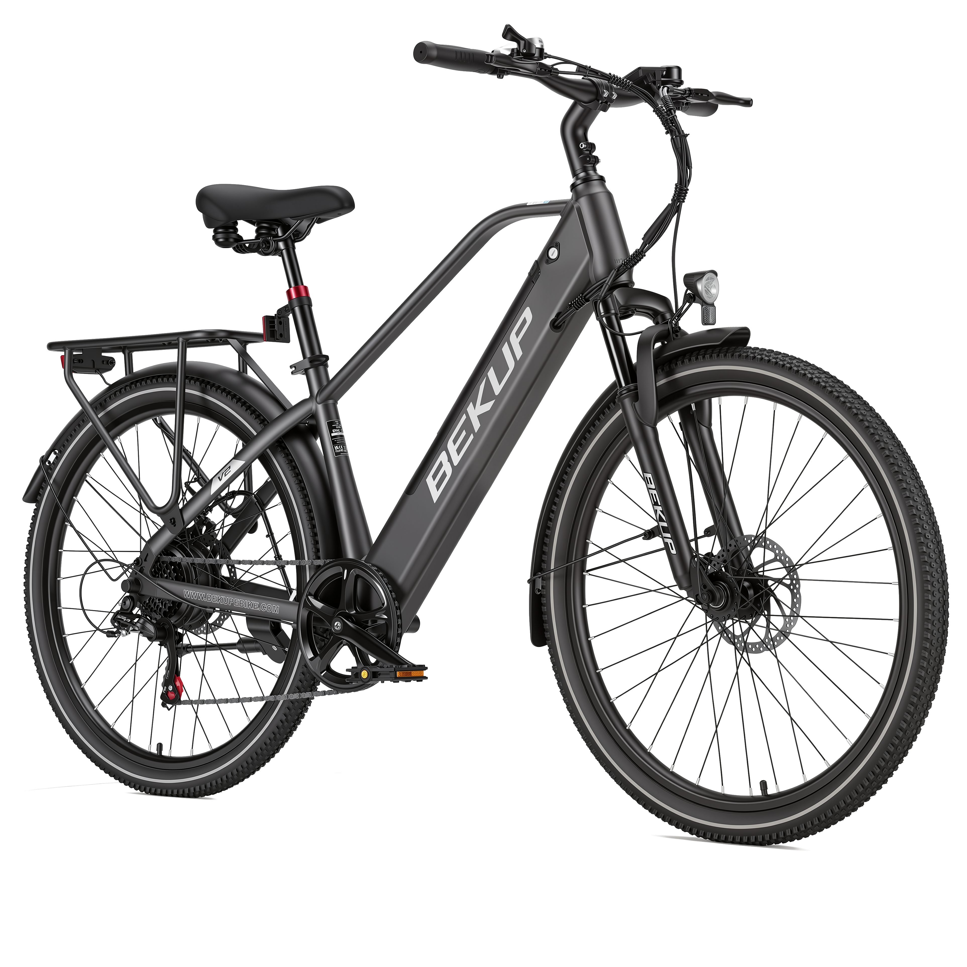 BEKUP E-Bike Cityrad V2 26 Zoll Trekkingrad, 522 Wh Akku, 45 Nm, Shimano 7-Gang, 7 Gang Shimano Shimano Tourney TZ Schaltwerk, Kettenschaltung, Heckmotor, 522 Wh, (Komplettset, E-Bike inklusive Akku und Ladegerät), Cityrad für Arbeitsweg und Wochenendtouren, bis zu 75 km Reichweite