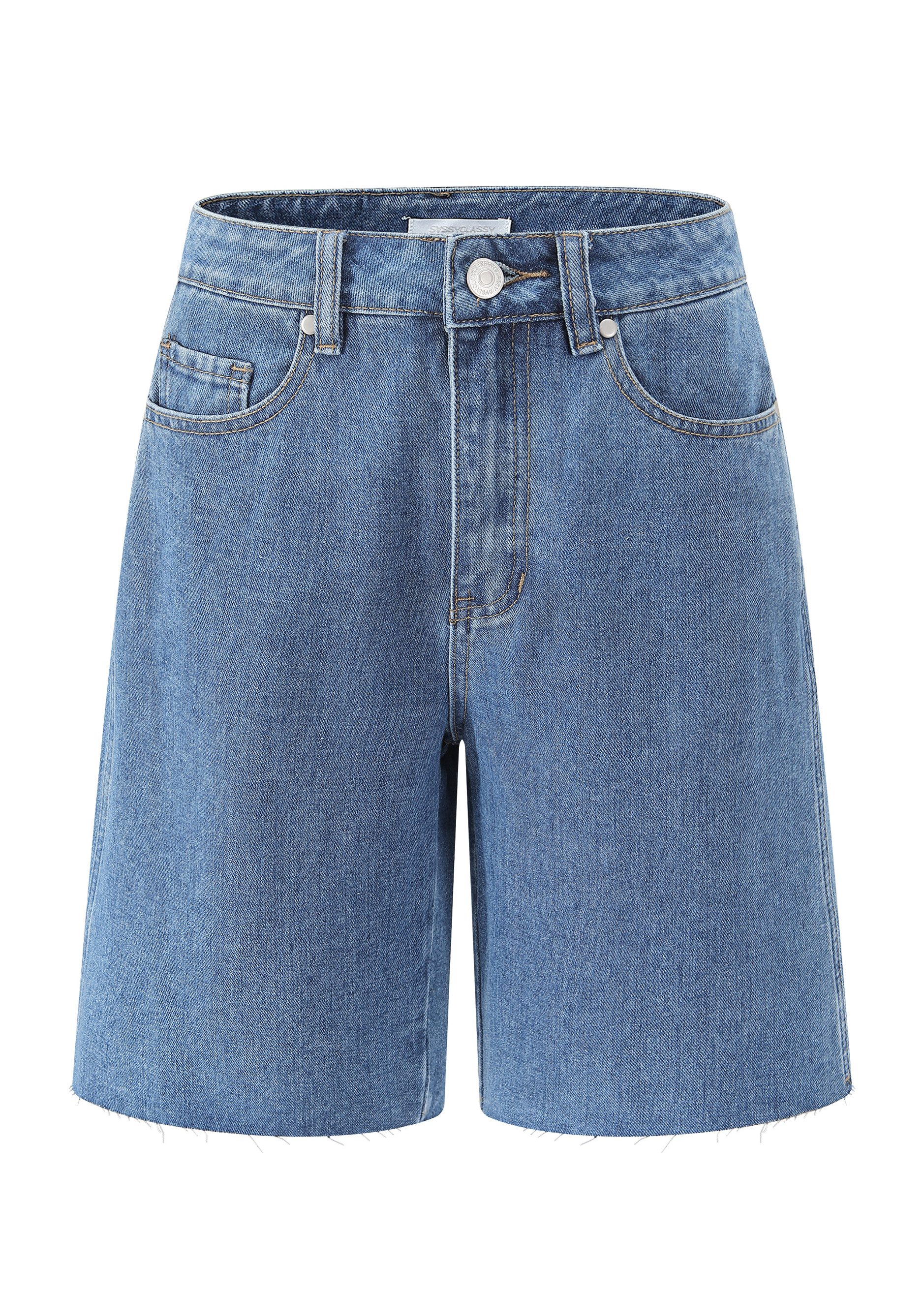 SASSYCLASSY Shorts Bermuda Jeans Shorts für Damen Zeitlose Baumwollshorts im 5 Pocket Design und lockerer Passform Blau