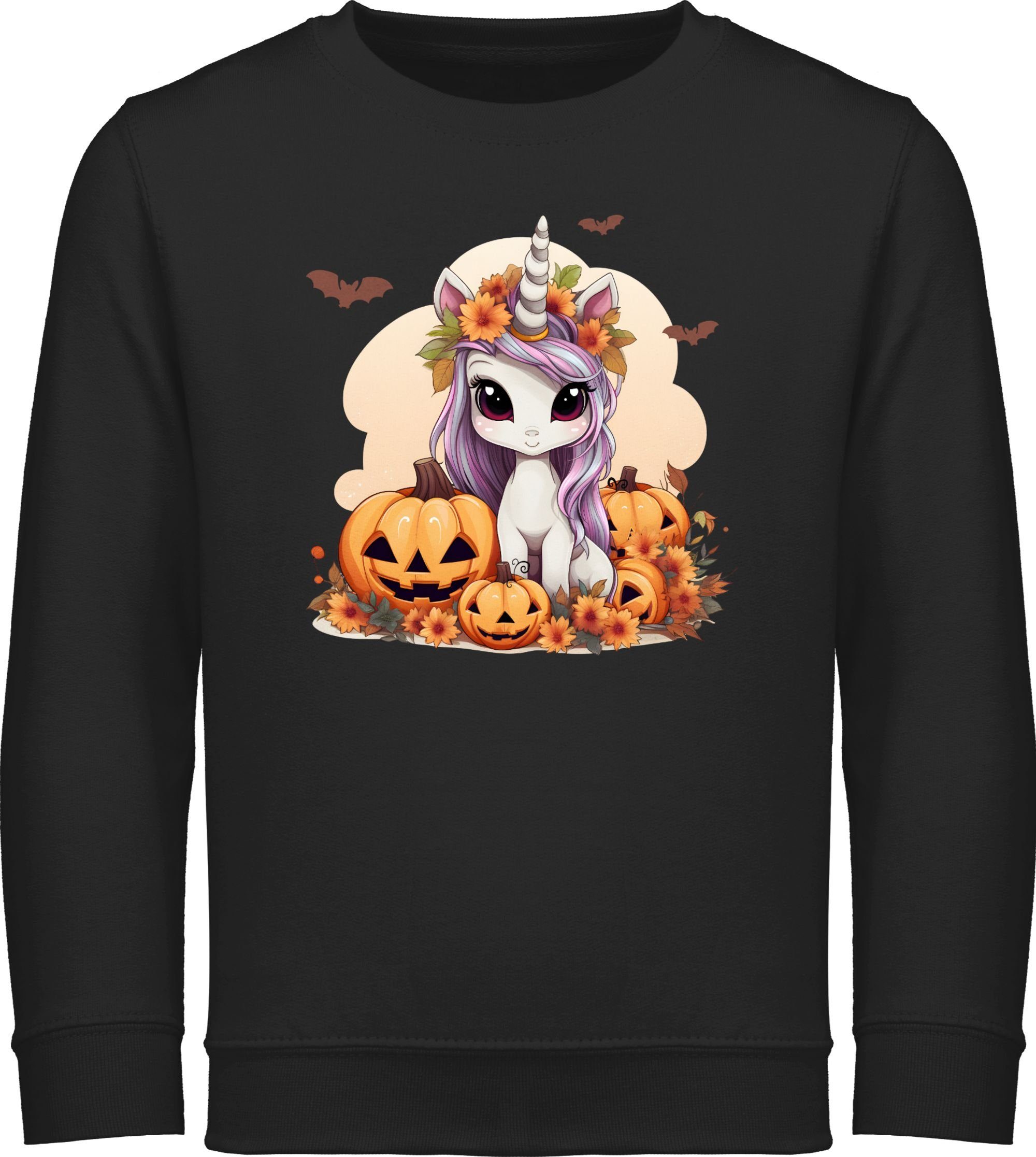 Halloween für Shirtracer Einhorn Halloween Schwarz Unicorn Kürbis 1 Kostüme Kinder Süßes Sweatshirt