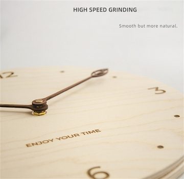 yhroo Wanduhr 12-Zoll-Wanduhr aus Holz mit Kordelaufhängern, runde Wanduhr (Ultra leise, batteriebetriebene Quarz-Digital-Wanduhr)