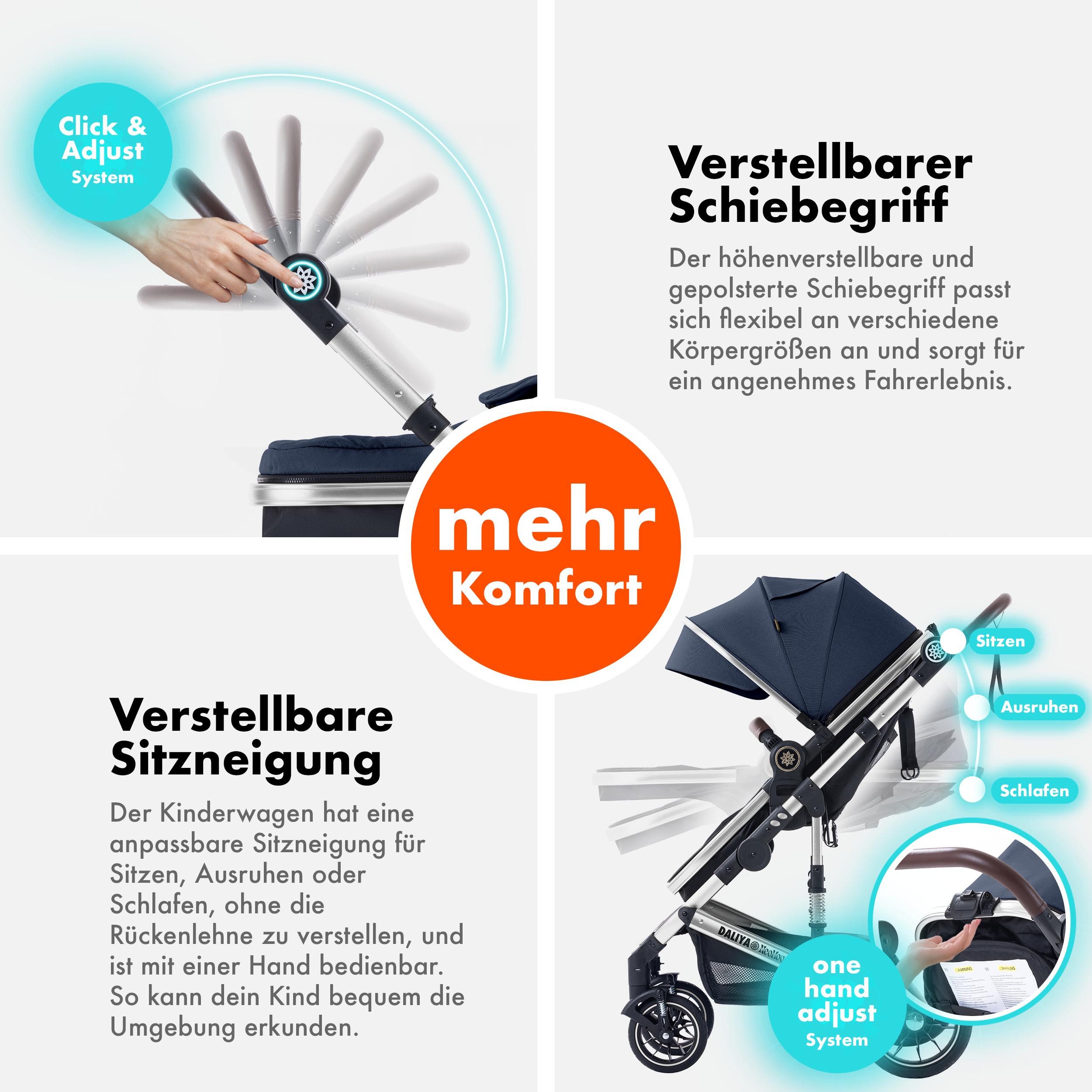 Daliya® Kombi-Kinderwagen NEOMOVE 3in1 Kinderwagen mit i-Size Babyschale & Buggy, (Reise-Set, 10-tlg), Kinderwagen mit i-Size Babyschale, Alu-Rahmen, Großer Ein – Bild 5 von 5