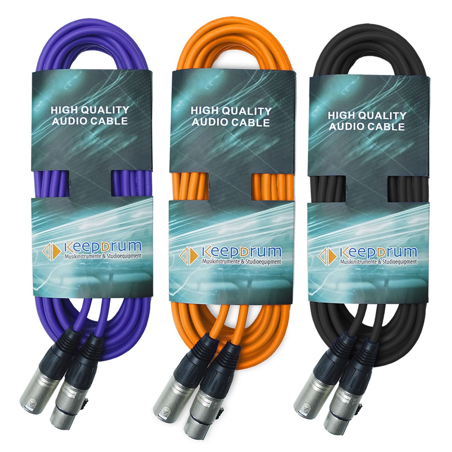 keepdrum keepdrum Mikrofonkabel Set XLR 10m Orange Lila Schwarz Audio-Kabel, XLR 3-polig, (1000 cm), XLR-kabel Set Orange Lila Schwarz 10m