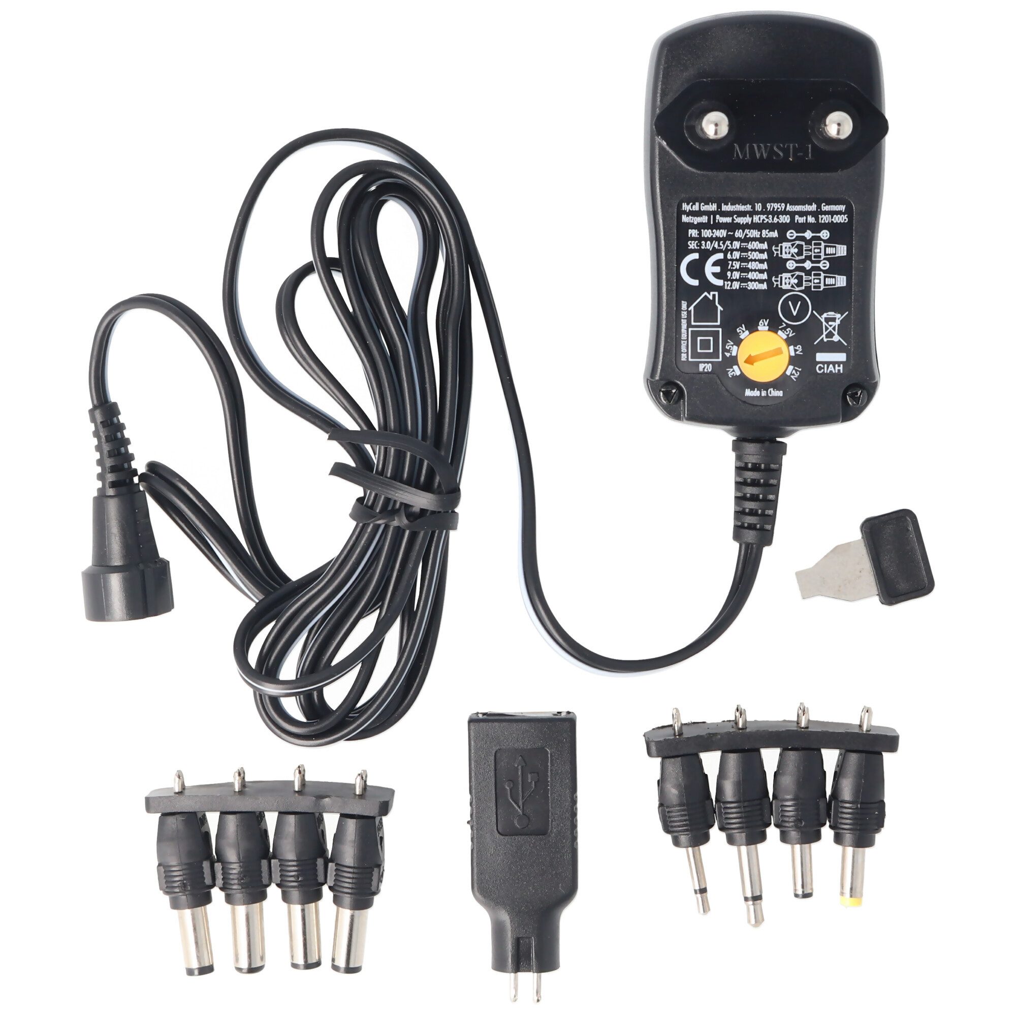 AccuCell 3 Volt bis 12 Volt Universal-Netzteil inklusive 1 USB- und 8 DC-Adapt USB-Ladegerät