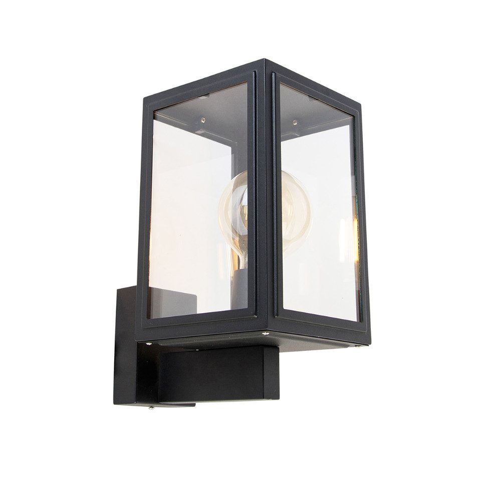 Qazqa Außen-Wandleuchte Sutton, Dimmbar, LED wechselbar, Extra-Warmweiß, QAZQA Außen Wand­leuchte, e27, Schwarz, Edelstahl, Industrie