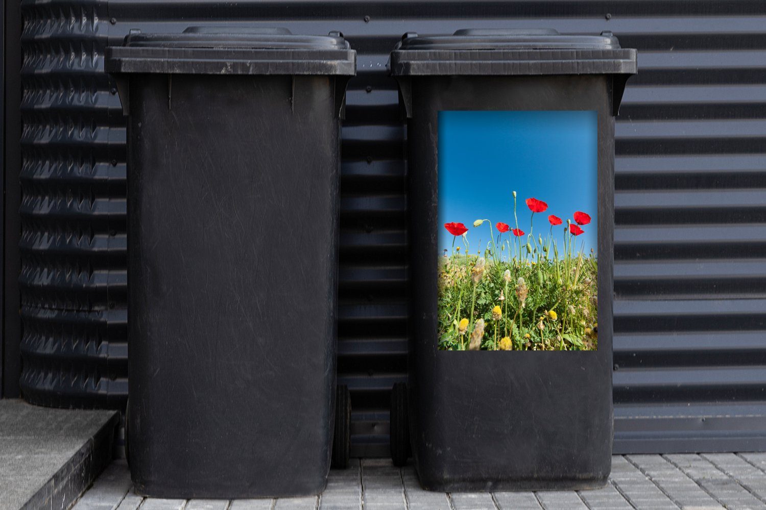 strahlend in der Container, blauen (1 Himmel St), Mülleimer-aufkleber, Wandsticker Mohnblumen MuchoWow einem Sticker, Rote Mülltonne, Türkei unter Abfalbehälter