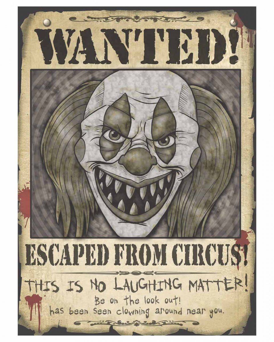 Horror-Shop Hängedekoration Halloween Horrorclown Wanted Poster Deko