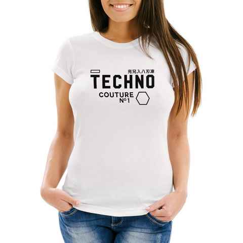 Neverless Print-Shirt Techno Damen T-Shirt Slim Fit Neverless® mit Print