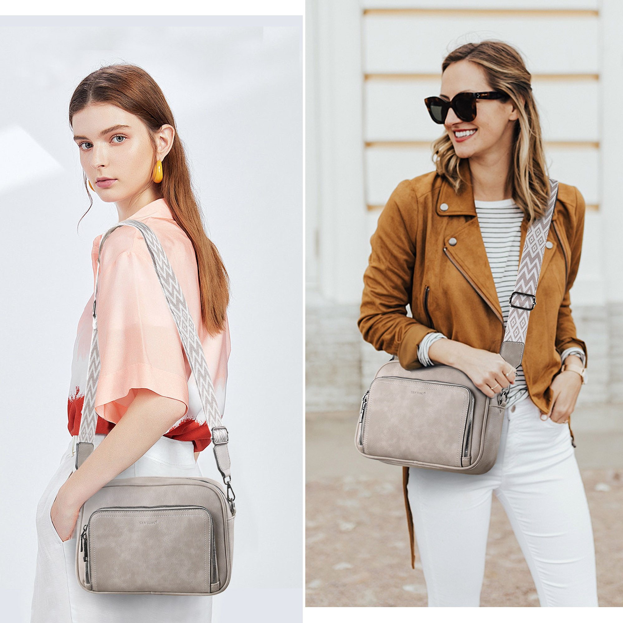 TAN.TOMI Umhängetasche Handtasche Damen mittelgroß tasche mit Verstelbaar Schultergurt, Fronttasche mit mehreren Fächern Weich Breiter Gurt