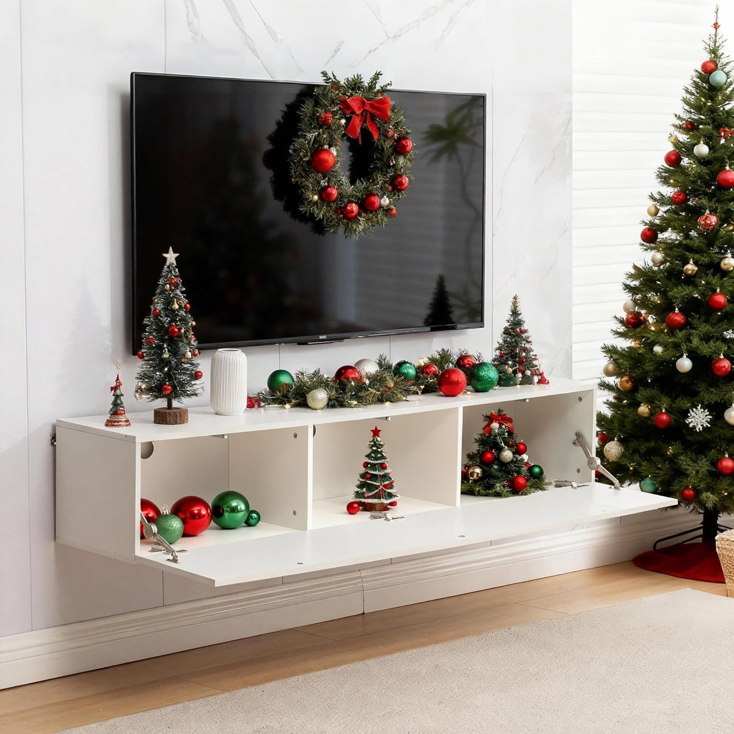 Thanaddo Lowboard Simple Floating TV Console,  Modern White, 160x30.5x34cm