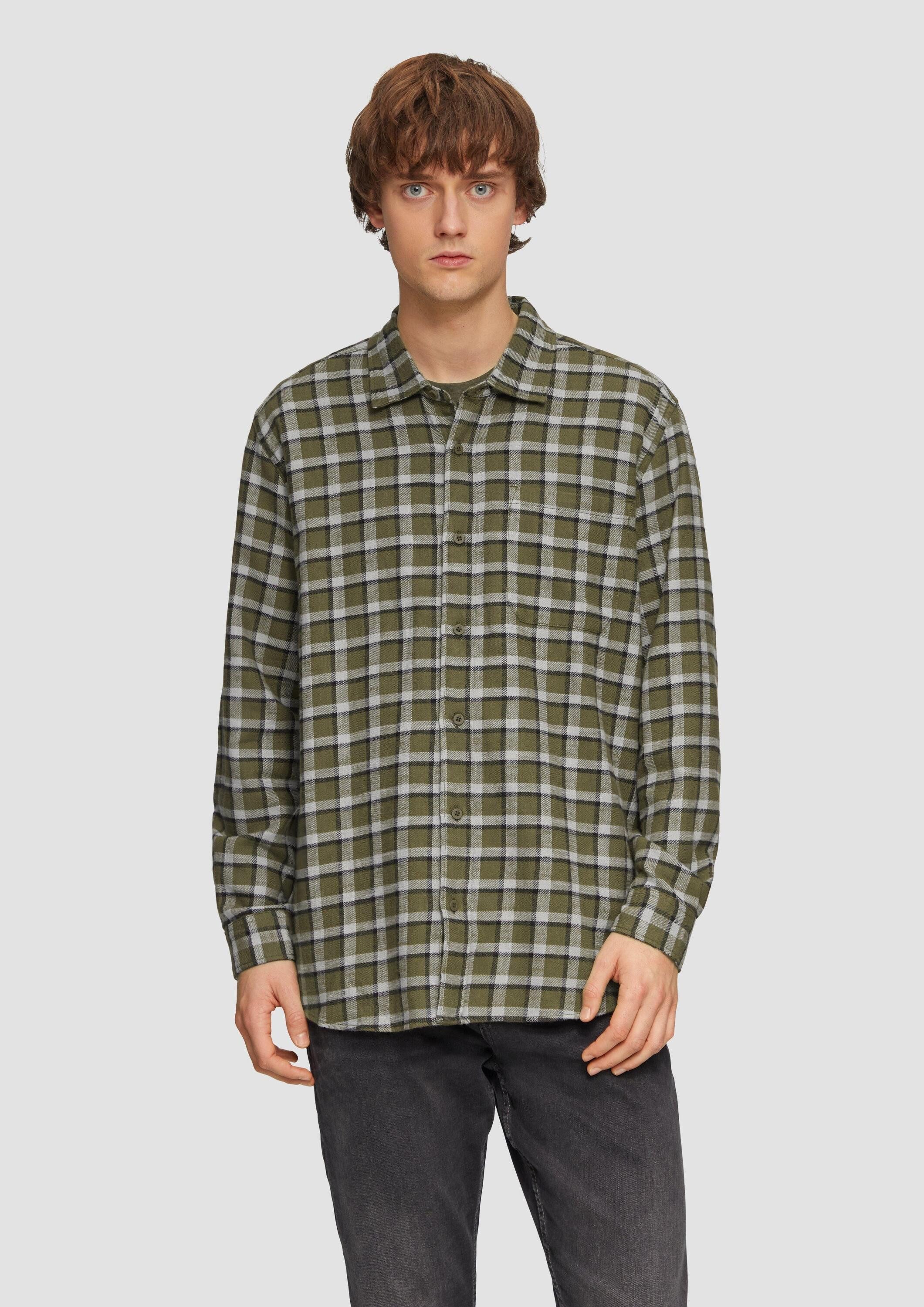 QS Langarmhemd Hemd Regular Fit: Flanellhemd mit aufgesetzter Tasche günstig online kaufen