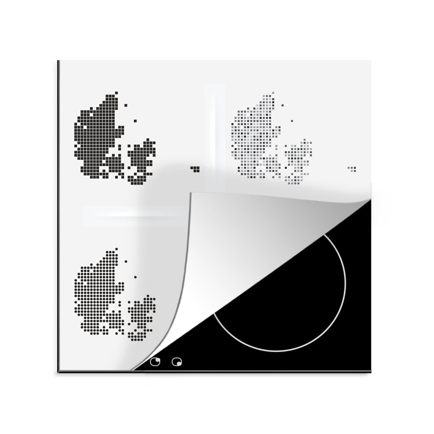 MuchoWow Herdblende-/Abdeckplatte Schwarz-Weiß-Abbildung von Dänemark in vier verschiedenen Farben, Vinyl, (1 tlg), 78x78 cm, Ceranfeldabdeckung, Arbeitsplatte für küche
