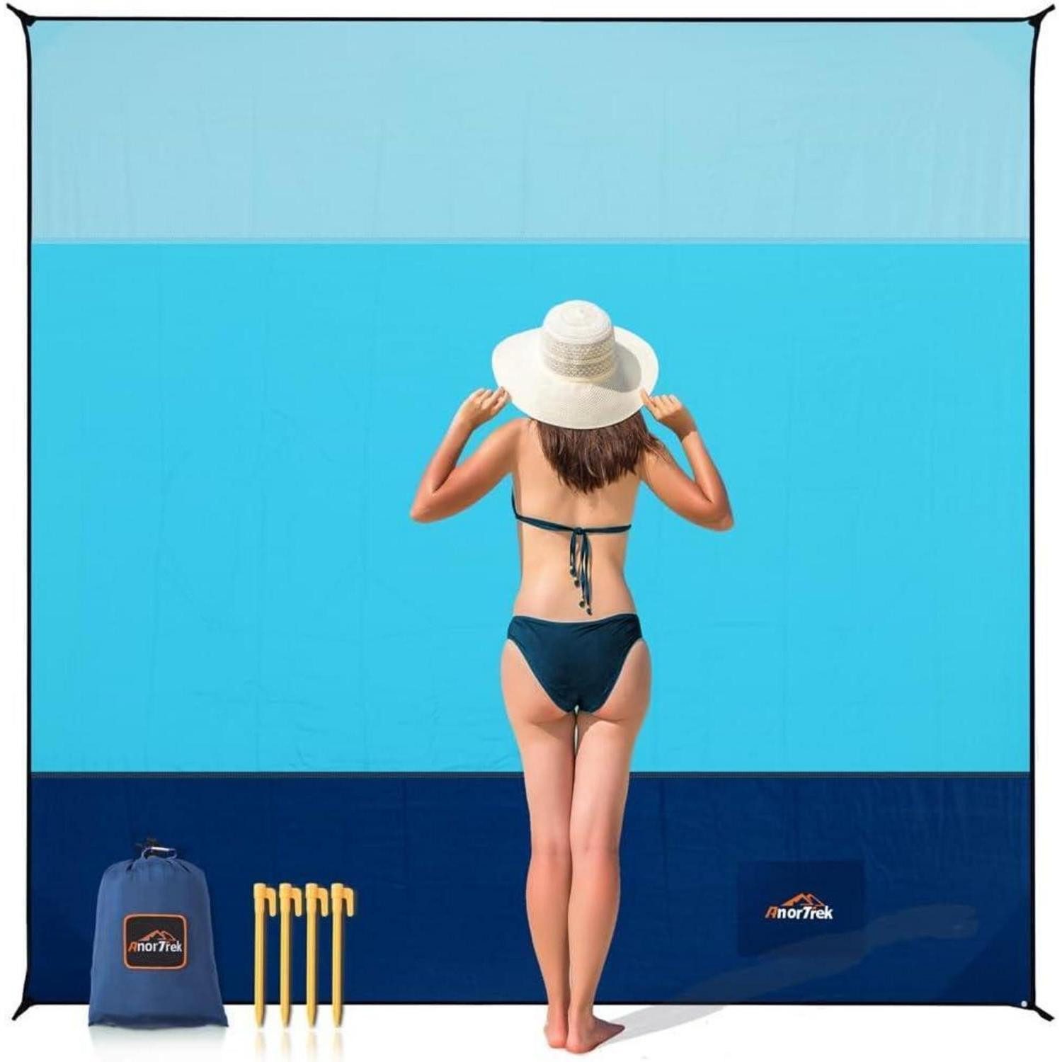 LuxusKollektion Strandtuch Stranddecke XL Sandfrei 200x200cm Himmelblau/Blau/Dunkelblau