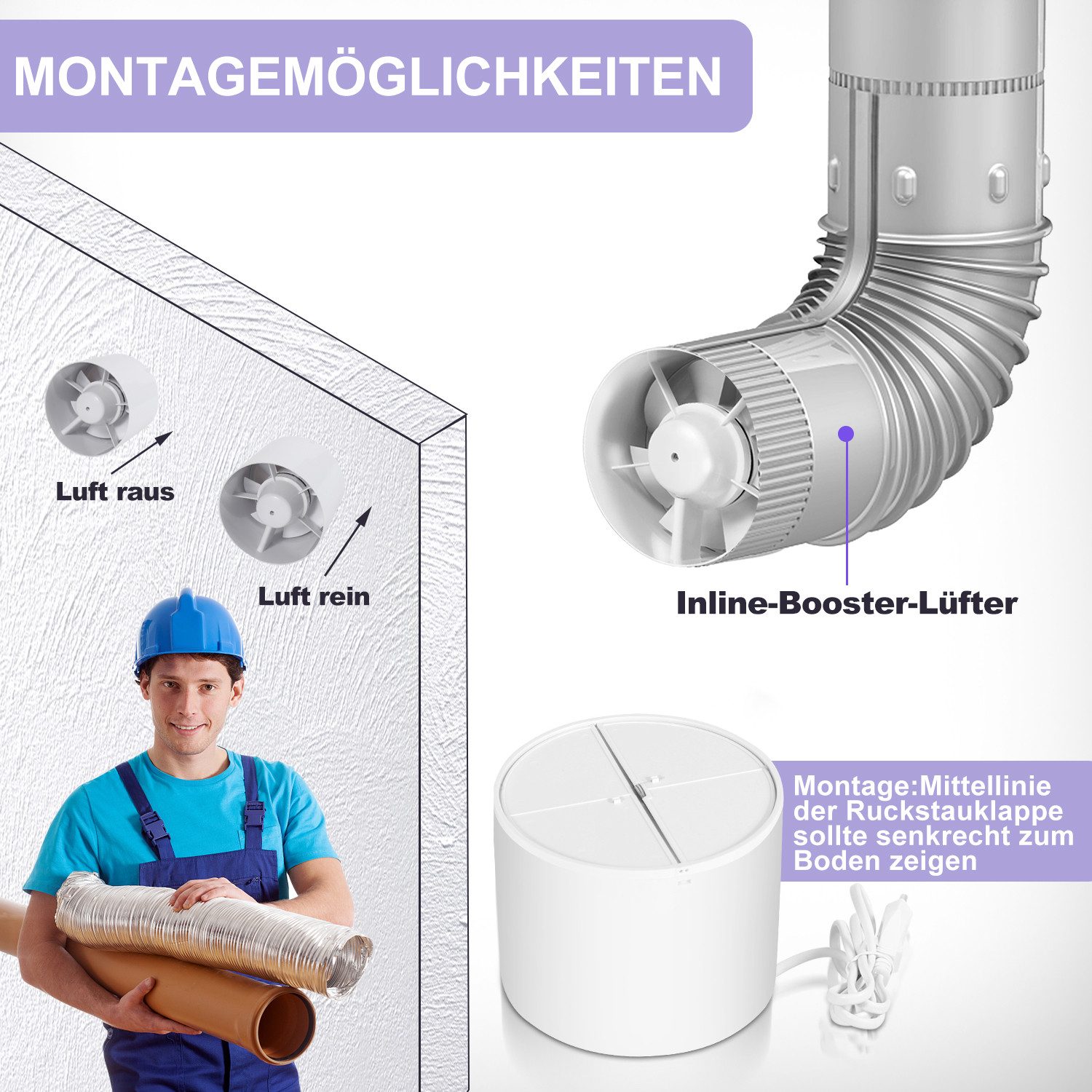 Clanmacy Wandventilator Rohrventilator Ø100mm Inline-Abluftventilator Rohrlüfter Leise 12W